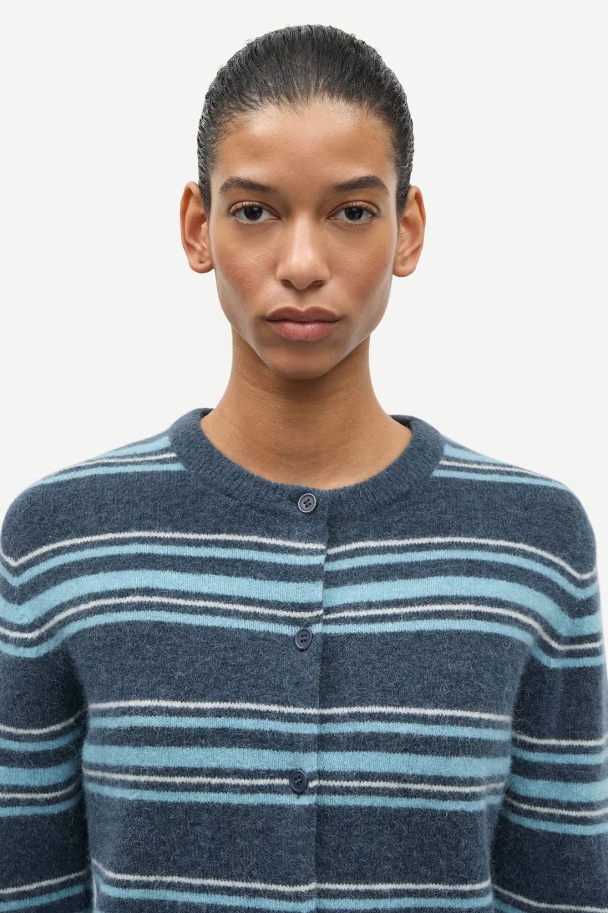 Samsøe Samsøe Nor Short Cardigan - Ombre Blue Stripe