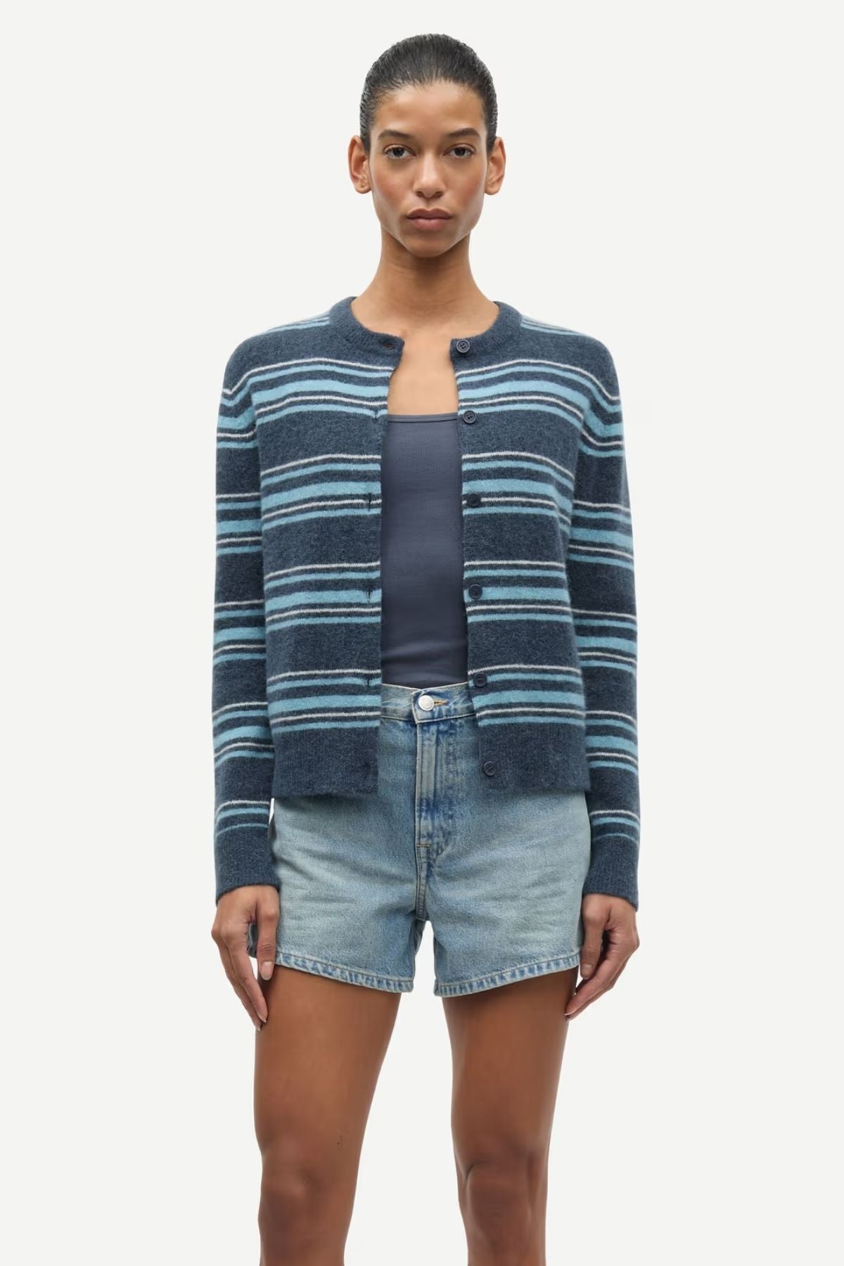 Samsøe Samsøe Nor Short Cardigan - Ombre Blue Stripe