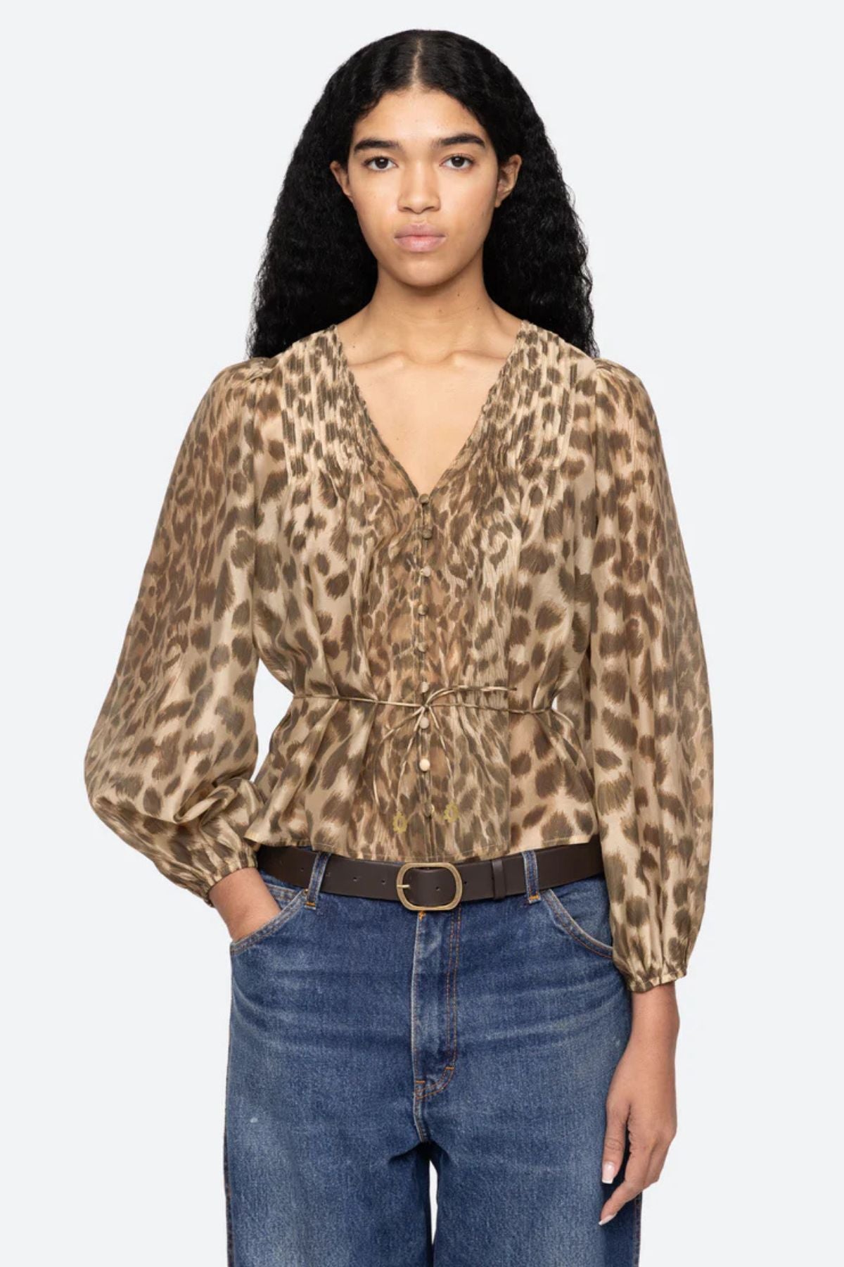 Sea NY Claude Leopard Print Top - Cream