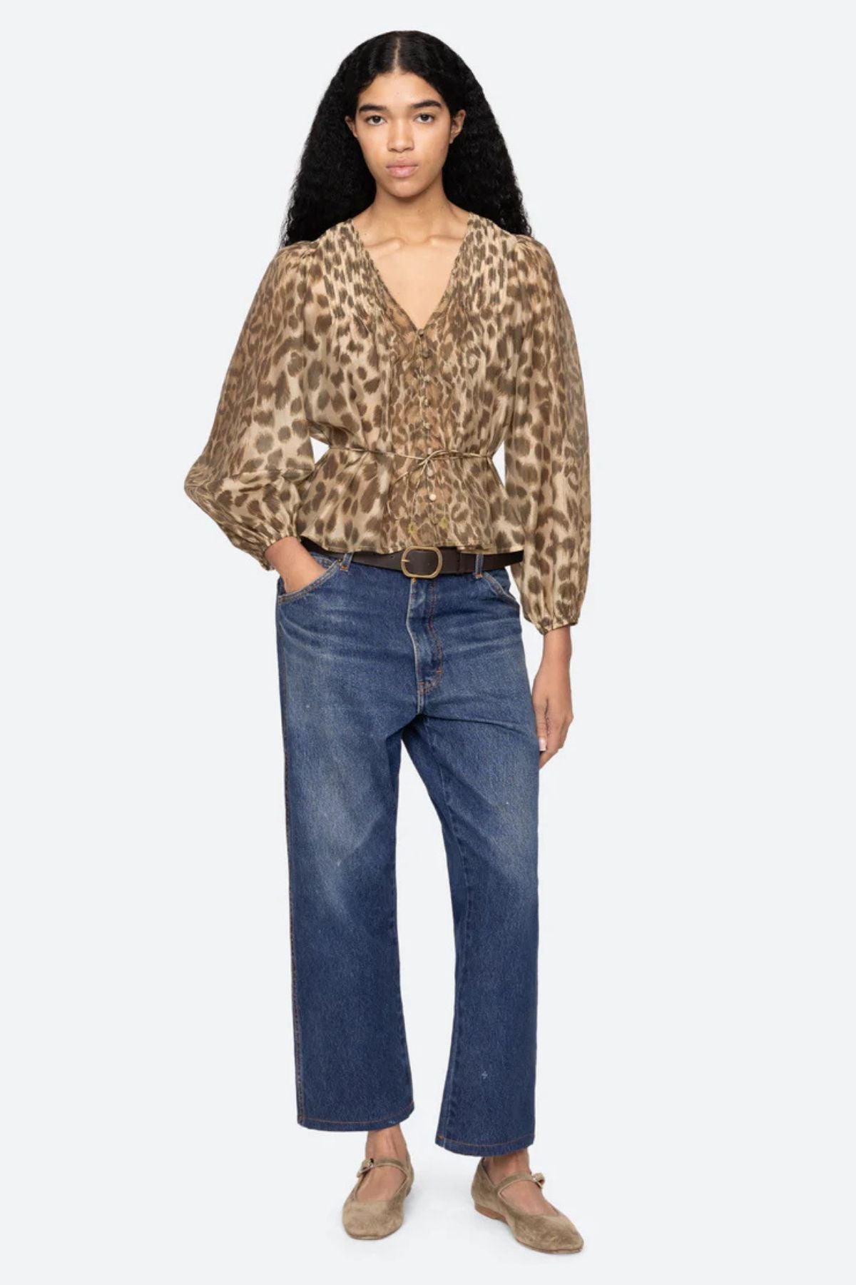 Sea NY Claude Leopard Print Top - Cream