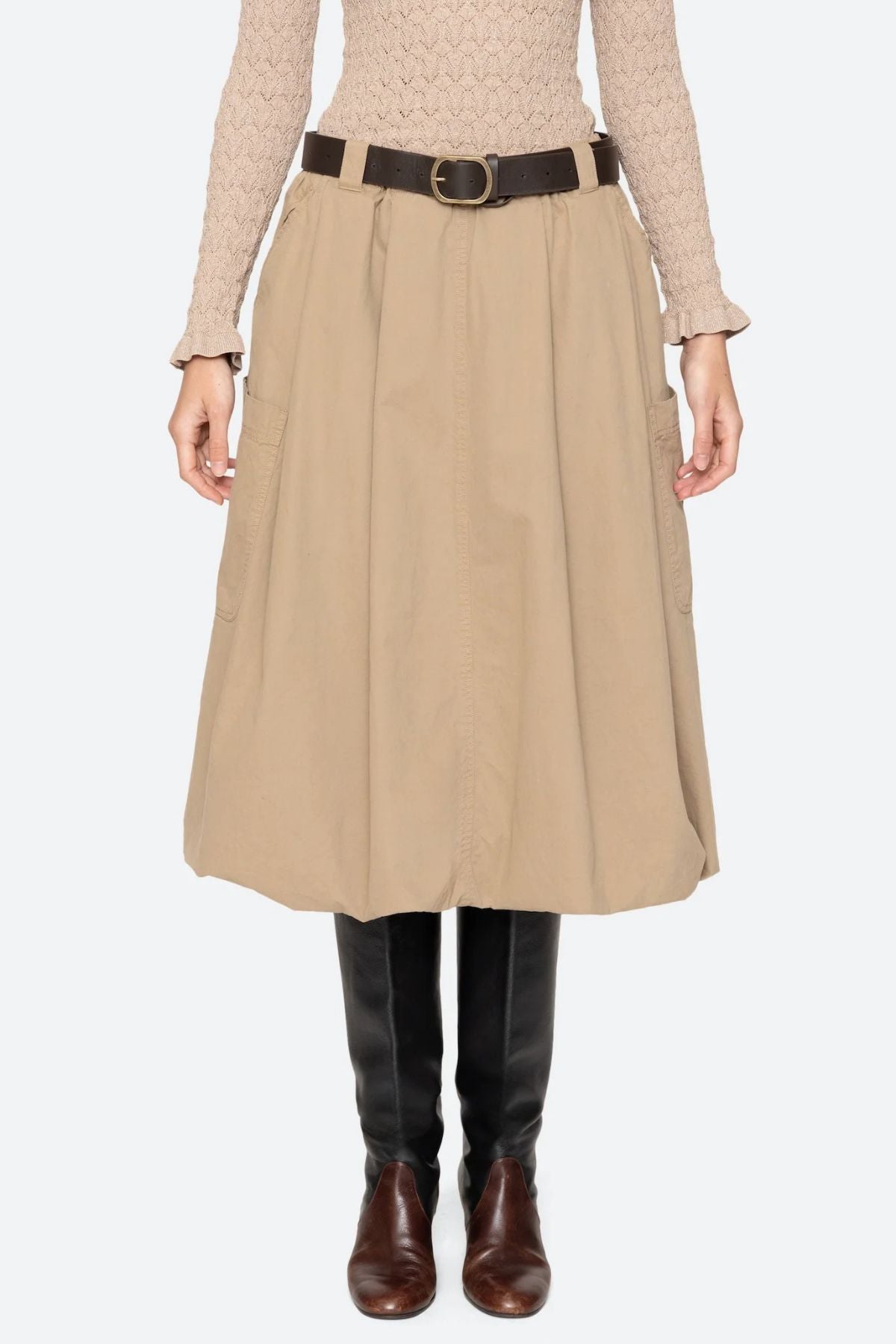 Sea NY Sullivan Belted Bubble Skirt - Camel
