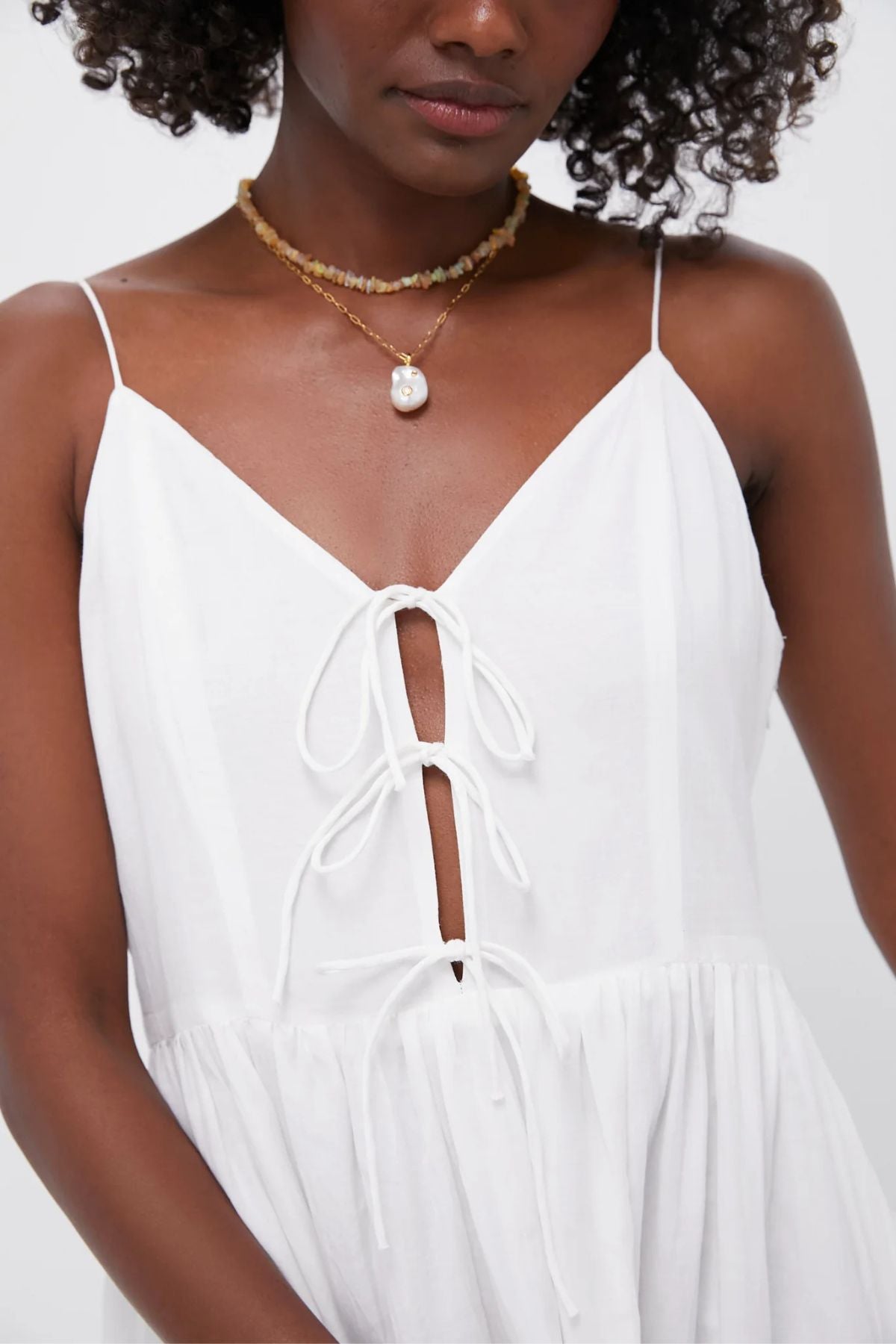 Sea NY Zora Solid Tie Tank Dress - Pearl