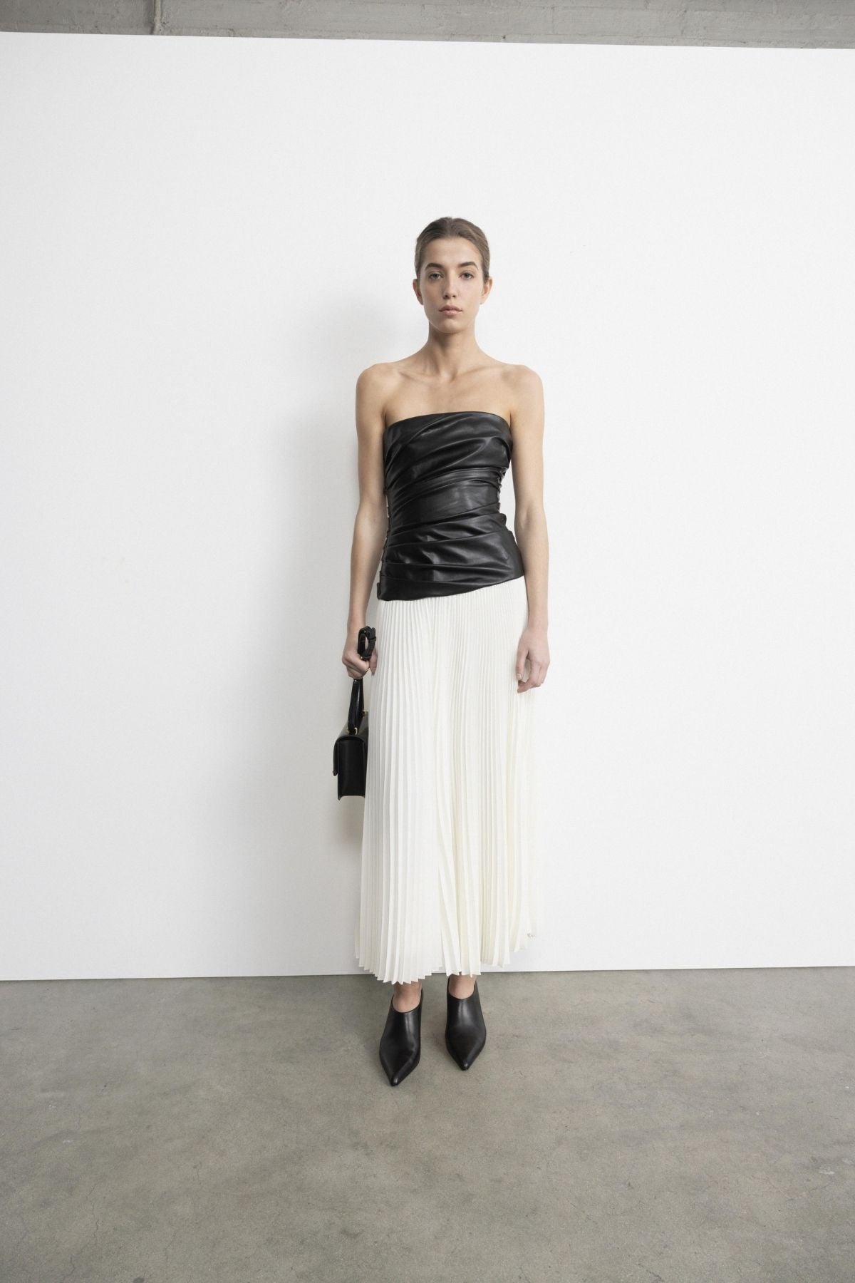 Simkhai Arie Strapless Bustier Midi Dress - Black/ Ivory