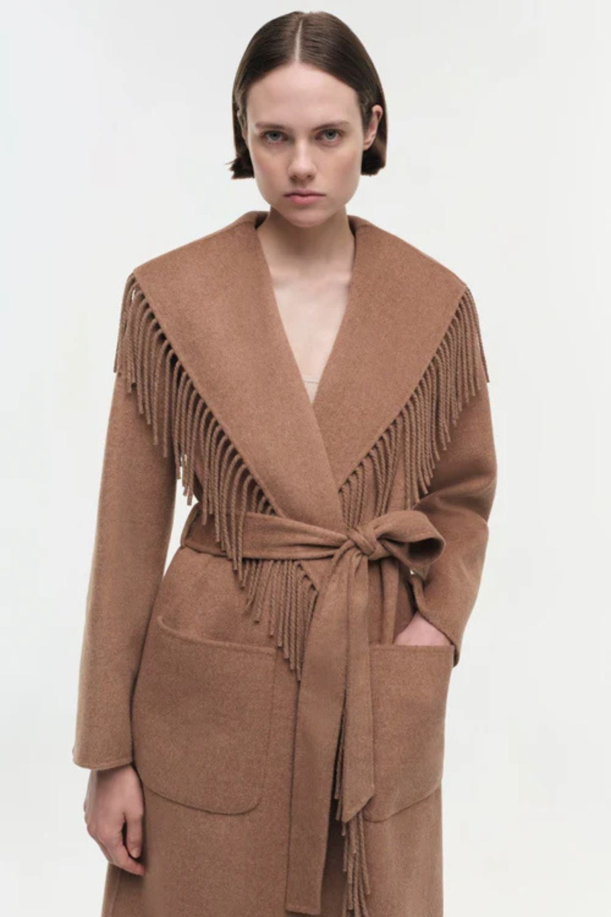 Simkhai Carrie Fringe Robe Coat - Camel