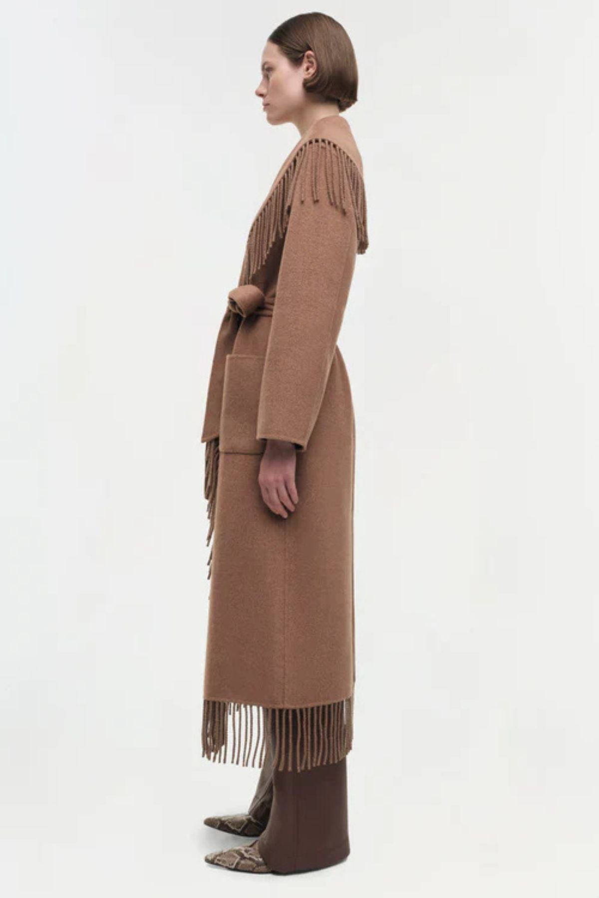 Simkhai Carrie Fringe Robe Coat - Camel