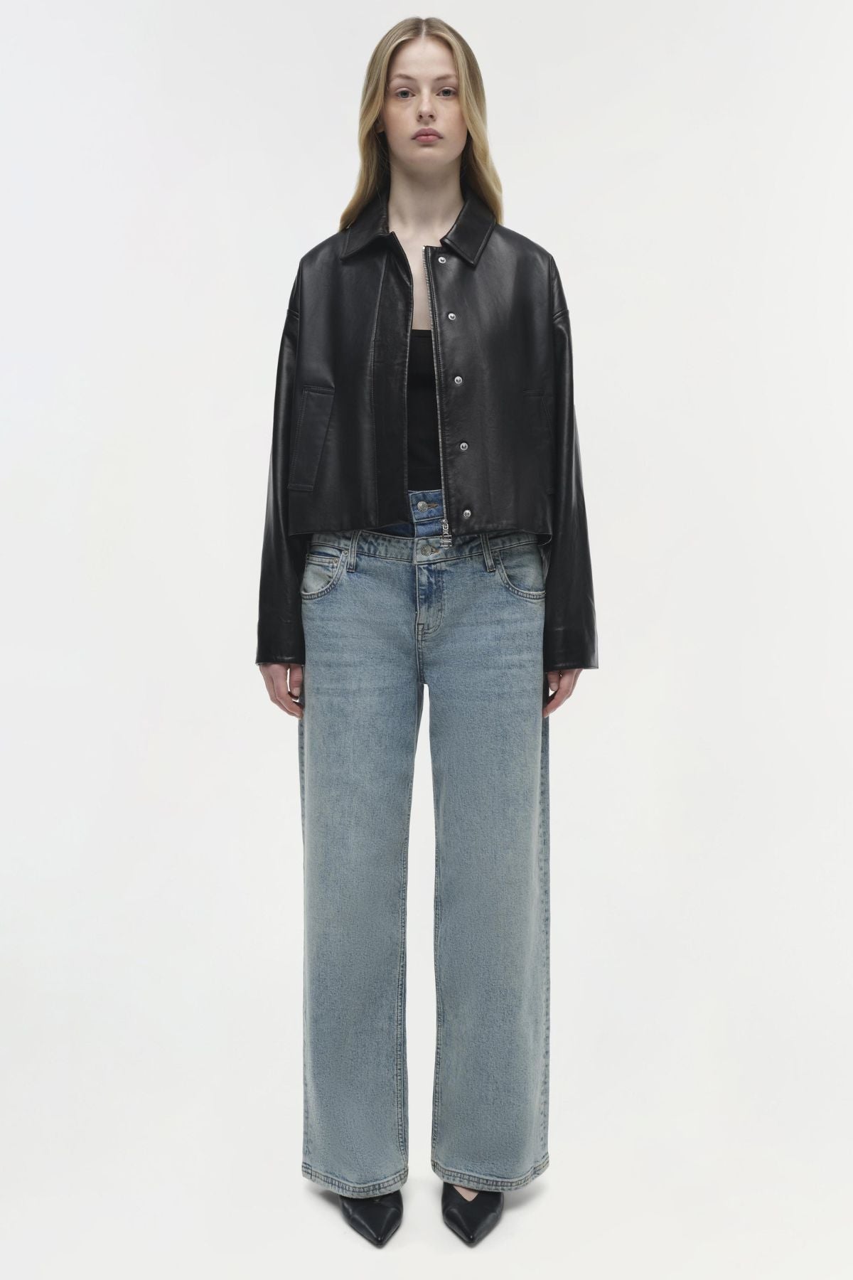 Simkhai Everli Cropped Leather Jacket - Black