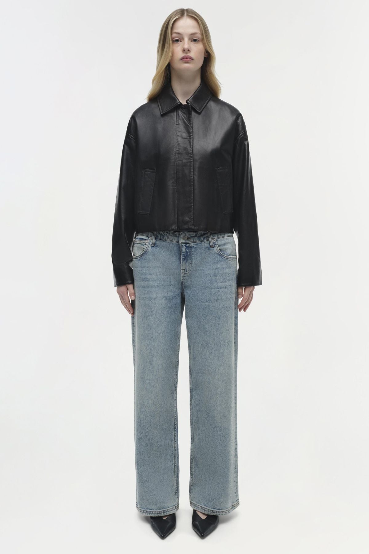 Simkhai Everli Cropped Leather Jacket - Black