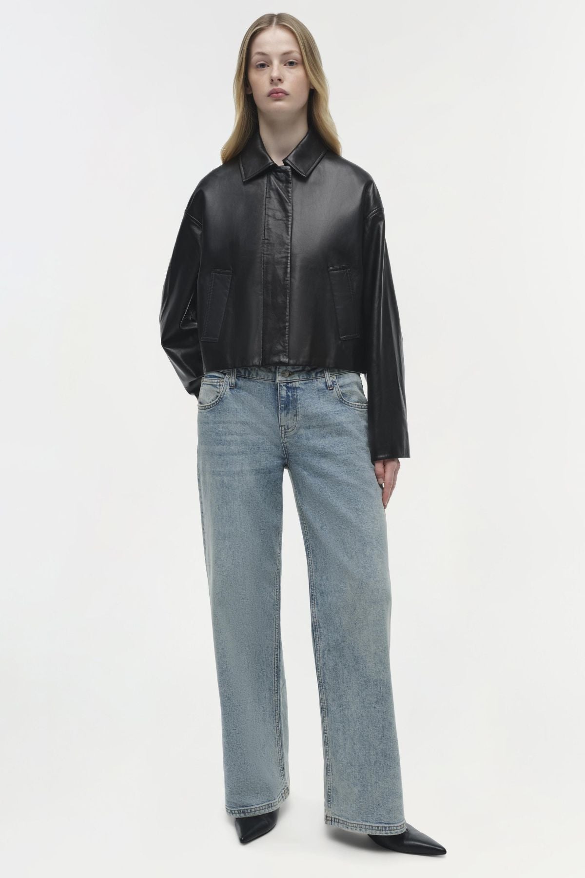 Simkhai Everli Cropped Leather Jacket - Black