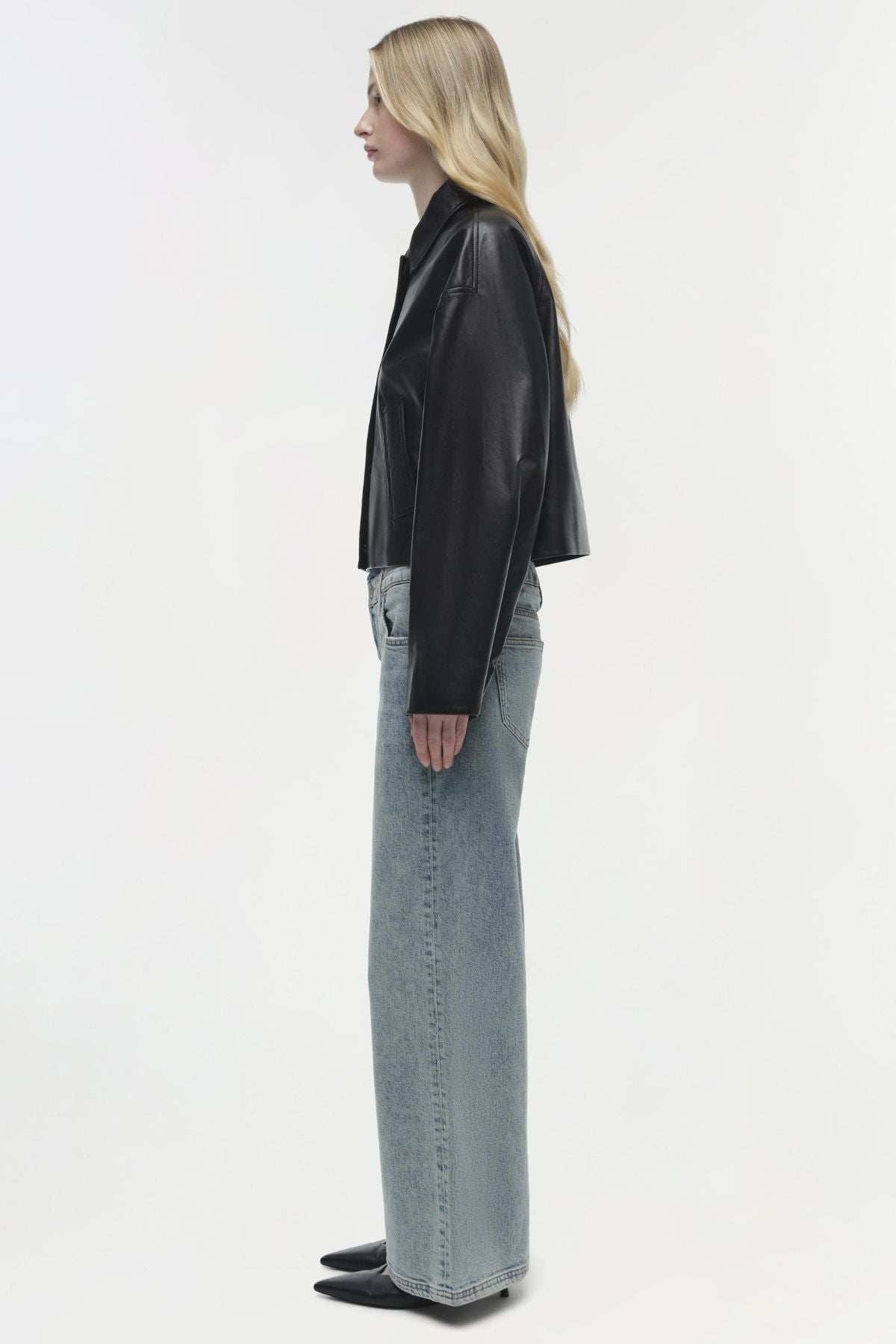 Simkhai Everli Cropped Leather Jacket - Black