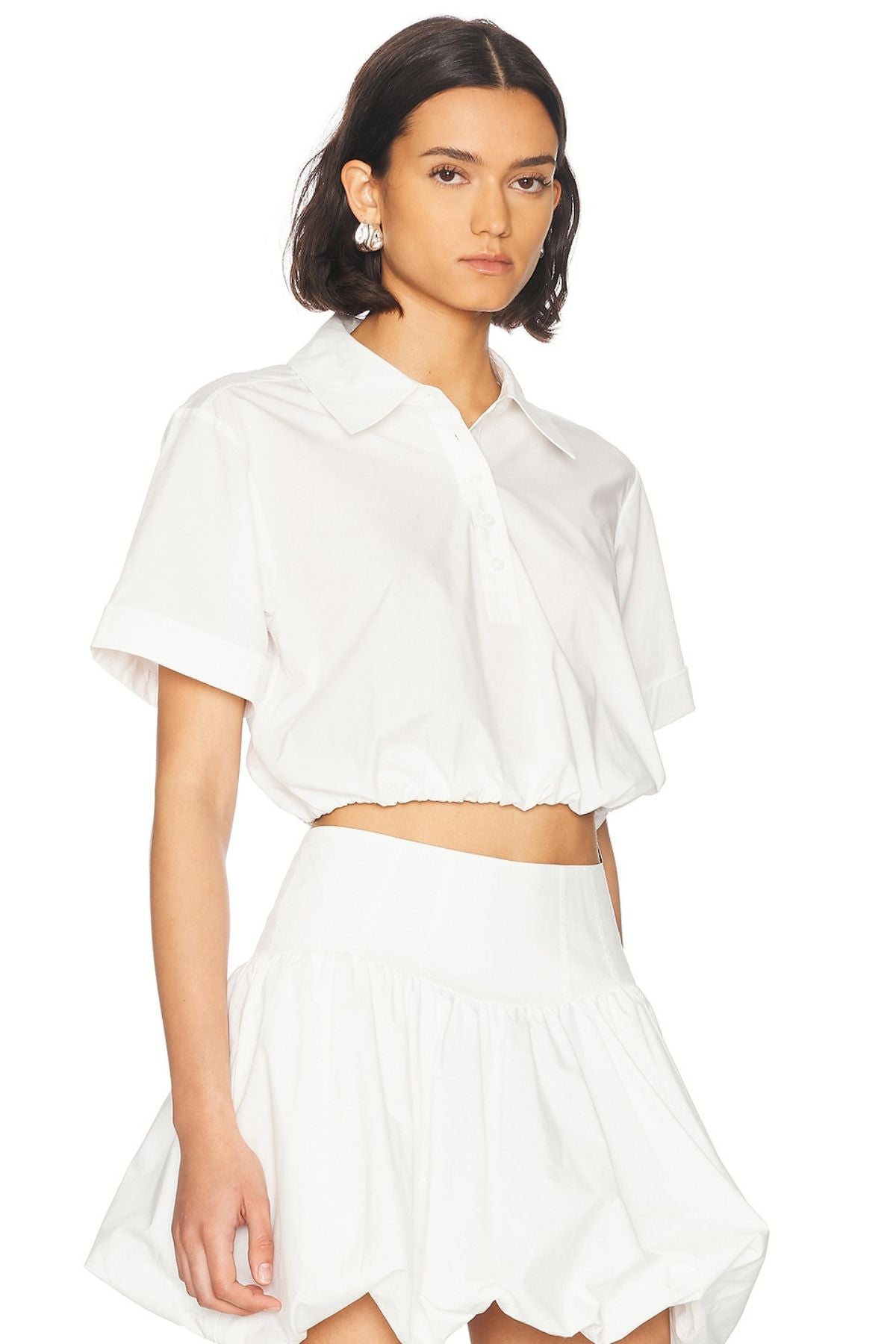 Simkhai Nicky Short Sleeve Cropped Top - White