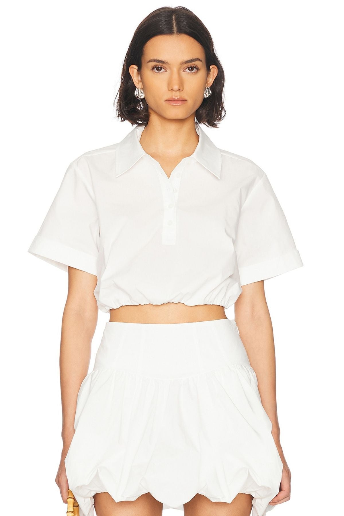Simkhai Nicky Short Sleeve Cropped Top - White