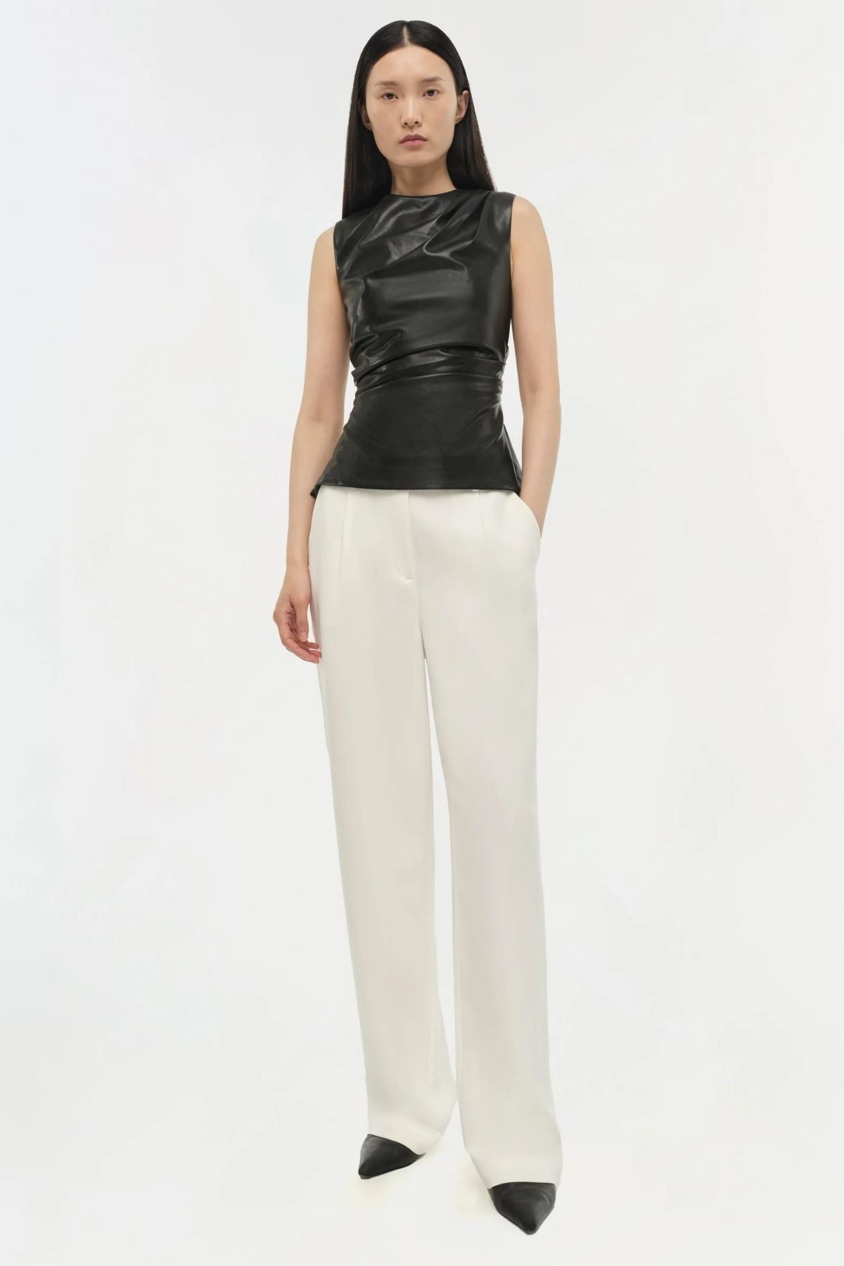 Simkhai Wynter Short Sleeve Draped Top - Black