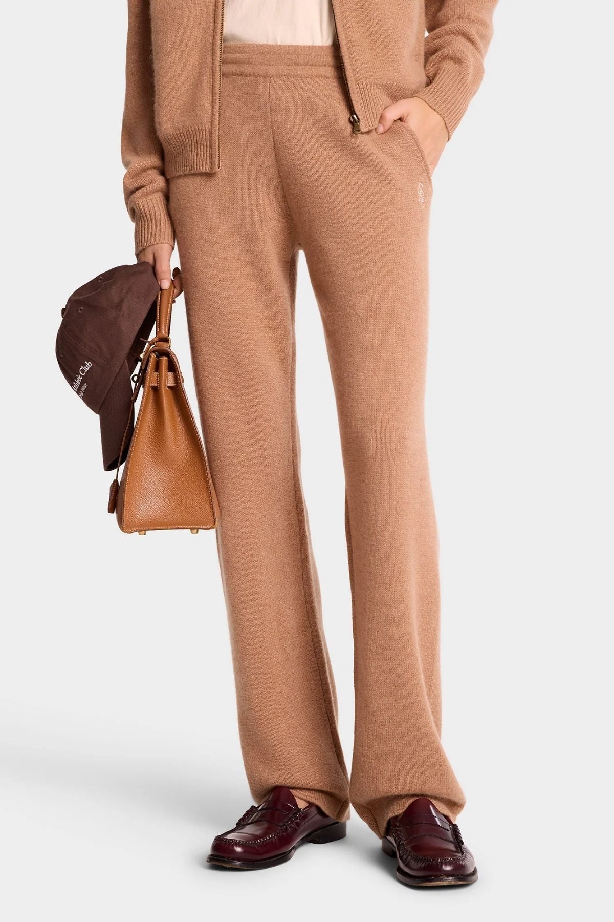 Sporty & Rich SRC Cashmere Pants - Camel/ White