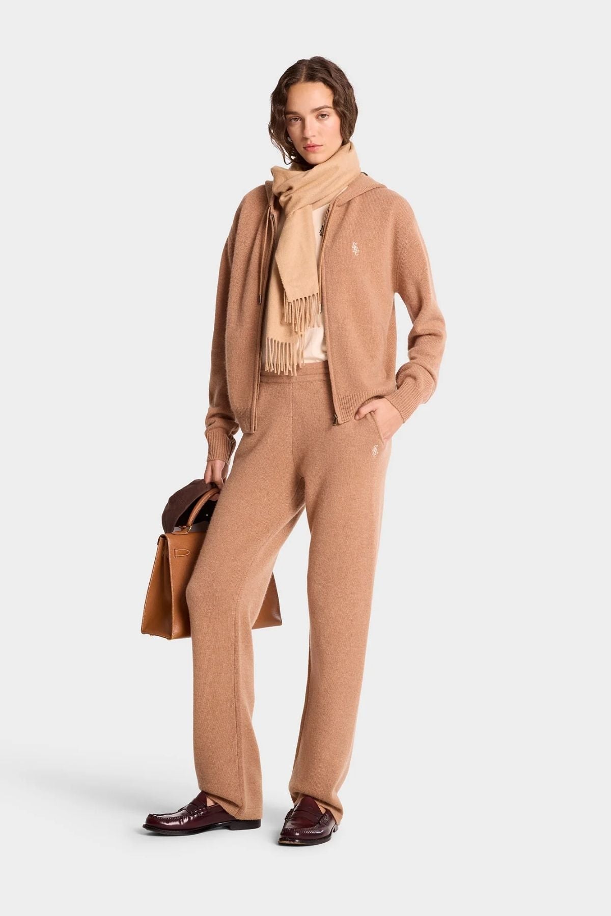 Sporty & Rich SRC Cashmere Pants - Camel/ White