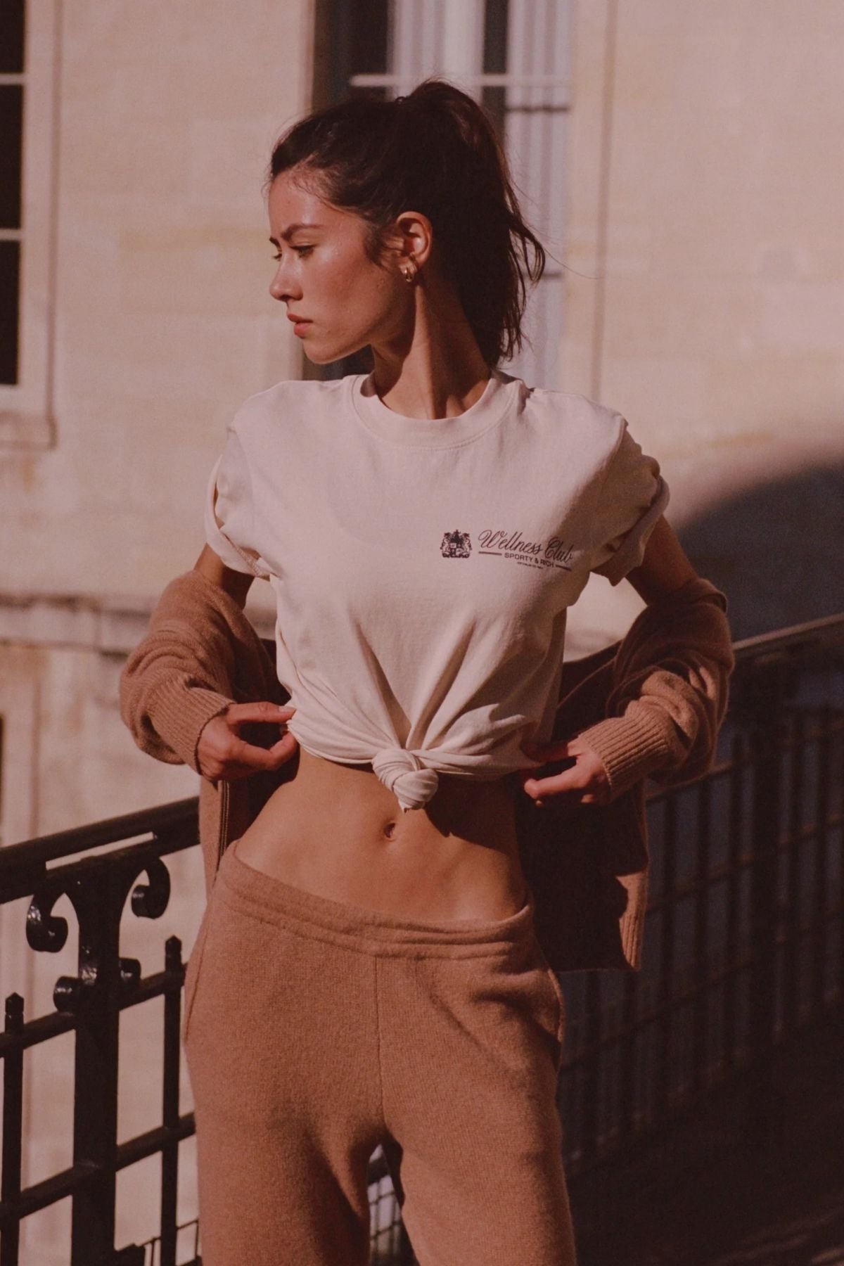 Sporty & Rich SRC Cashmere Pants - Camel/ White