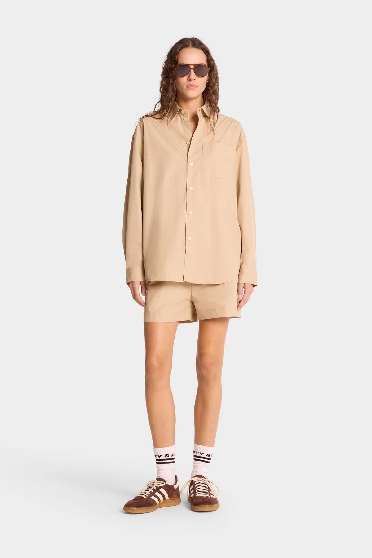 Sporty & Rich SRC Oversized Shirt - British Tan/ White
