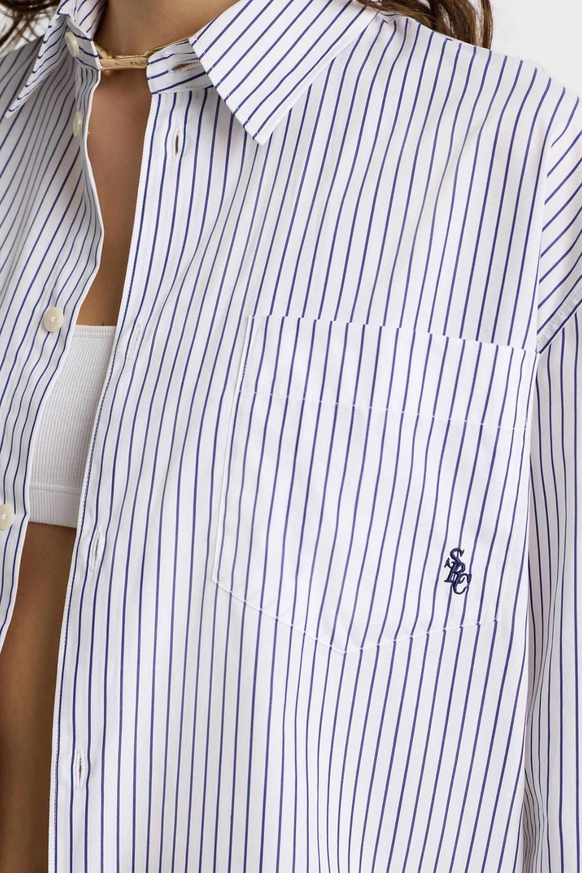 Sporty & Rich SRC Oversized Shirt - Blue Striped