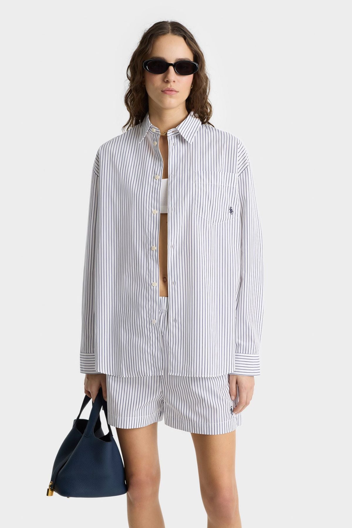 Sporty & Rich SRC Oversized Shirt - Blue Striped