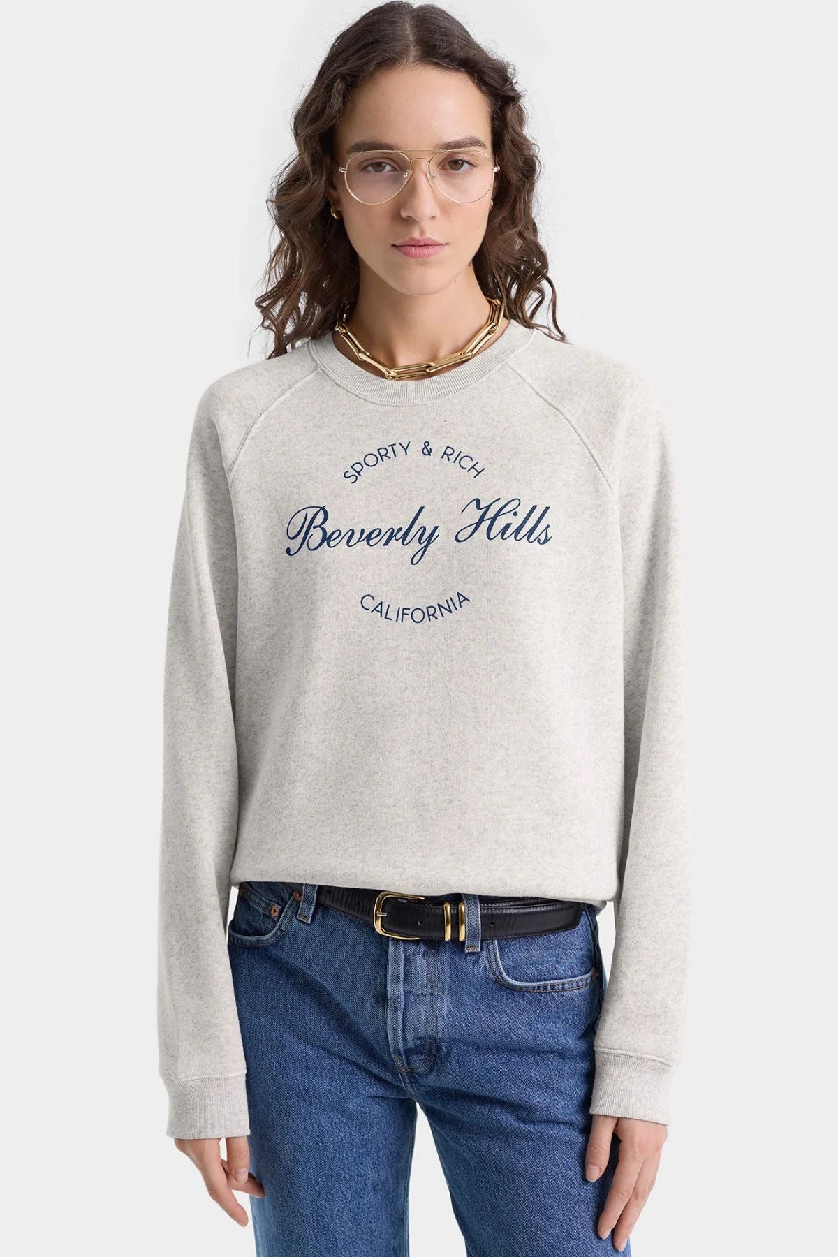 Sporty & Rich Beverly Script Soft Crewneck - Heather Grey