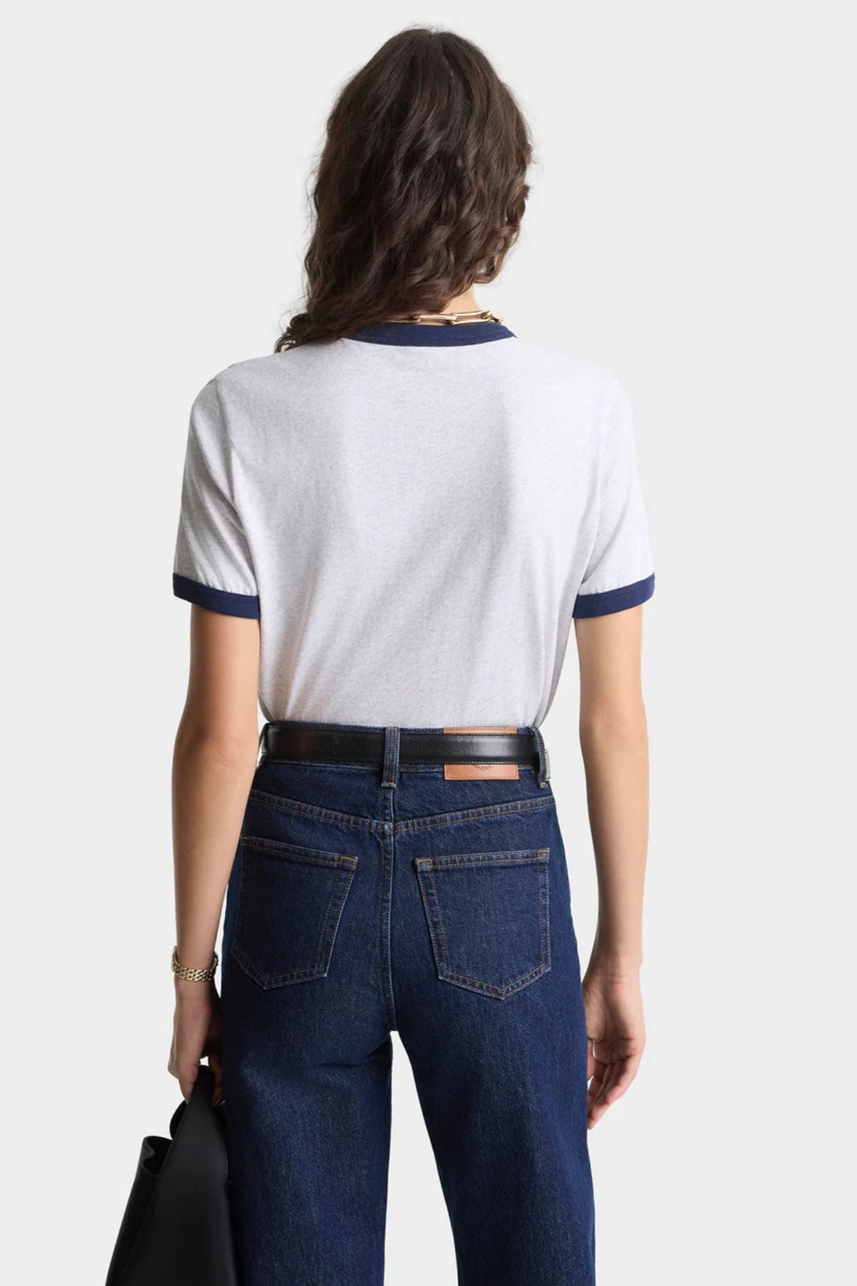 Sporty & Rich RH Riding Club Ringer Tee - Heather/ Navy