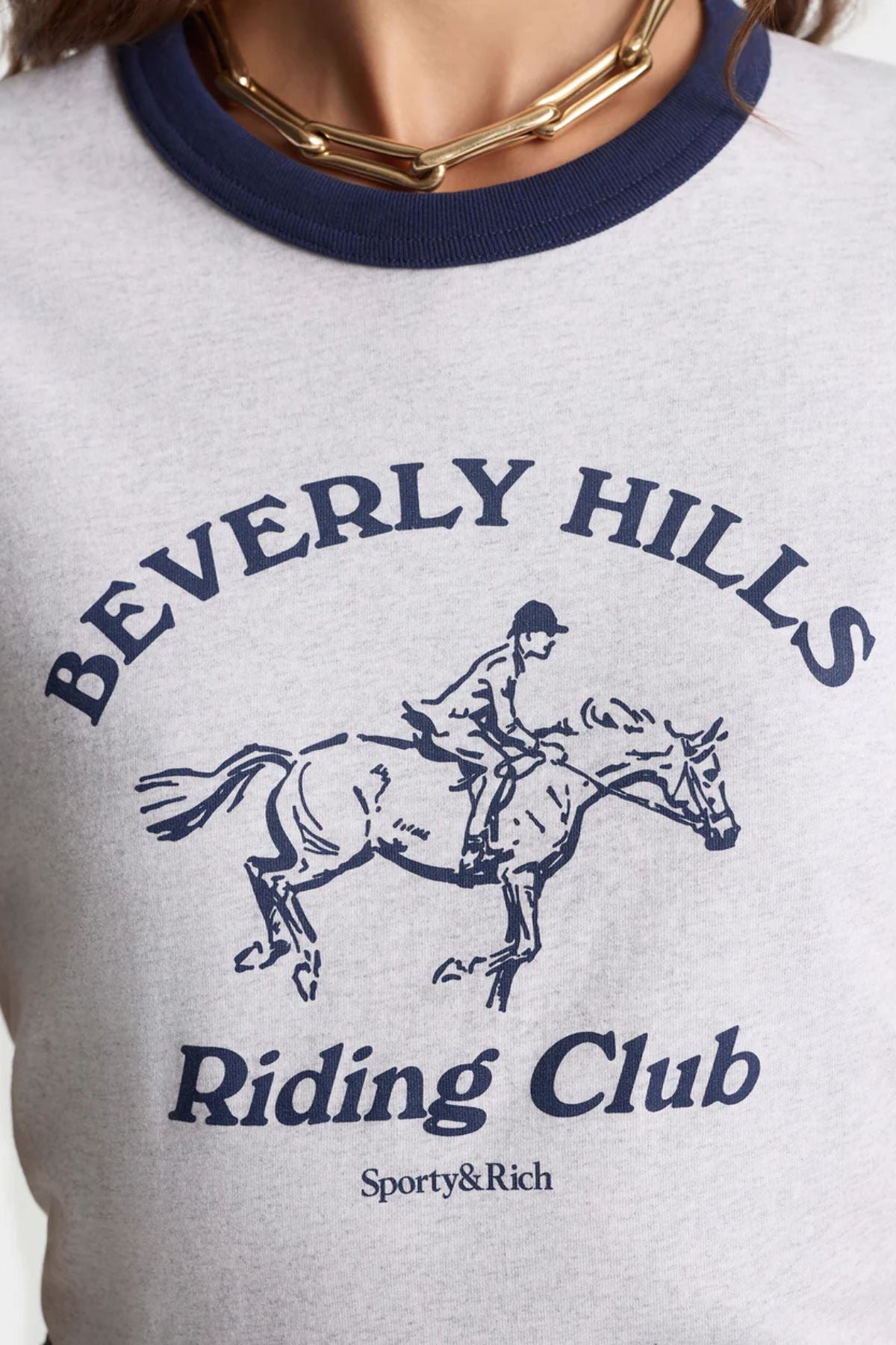 Sporty & Rich RH Riding Club Ringer Tee - Heather/ Navy