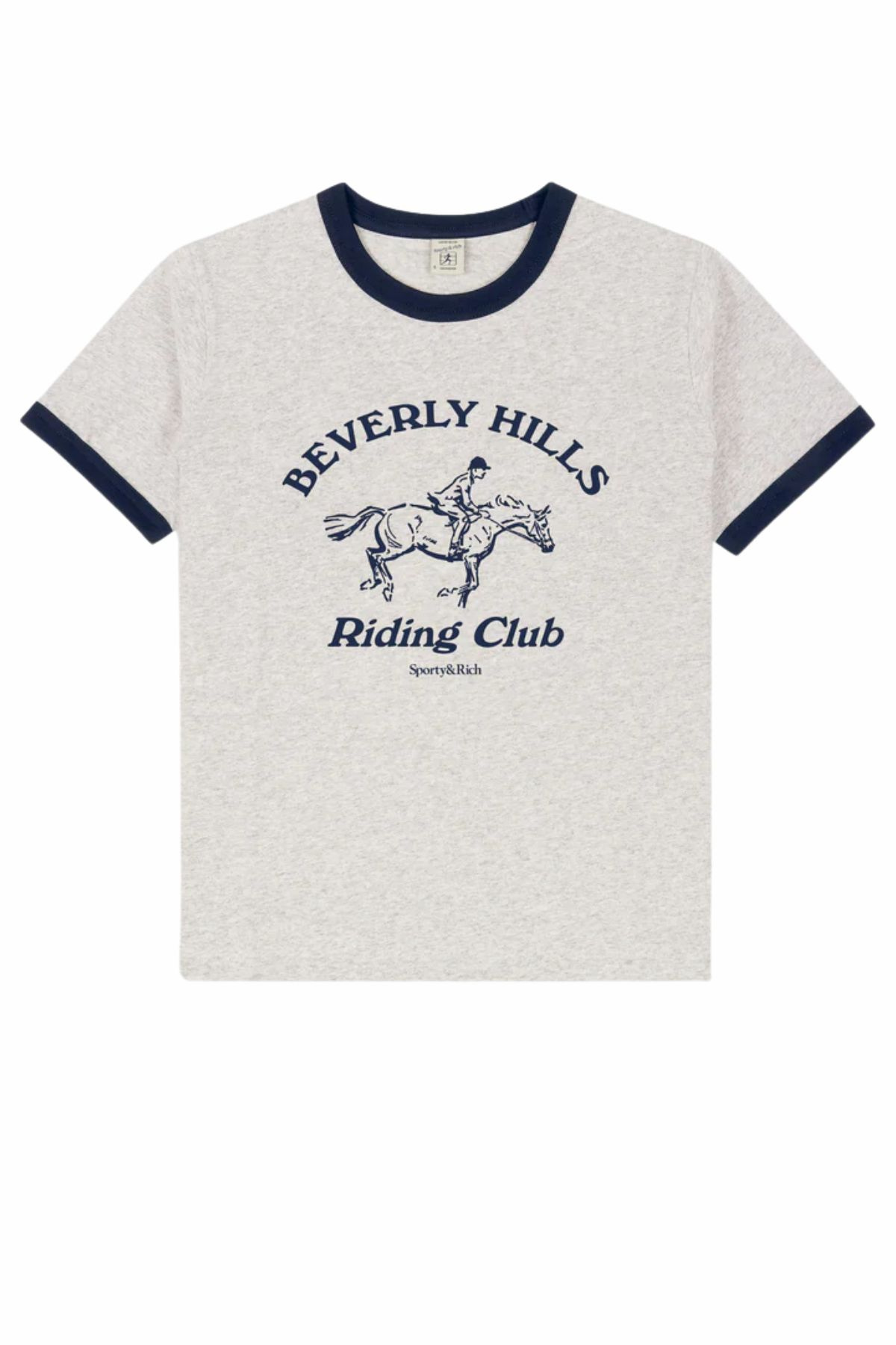 Sporty & Rich RH Riding Club Ringer Tee - Heather/ Navy