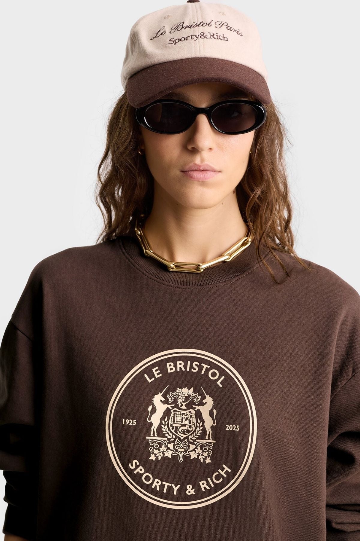 Sporty & Rich Bristol Crest 100th Sweatshirt - Chocolate/ Cream