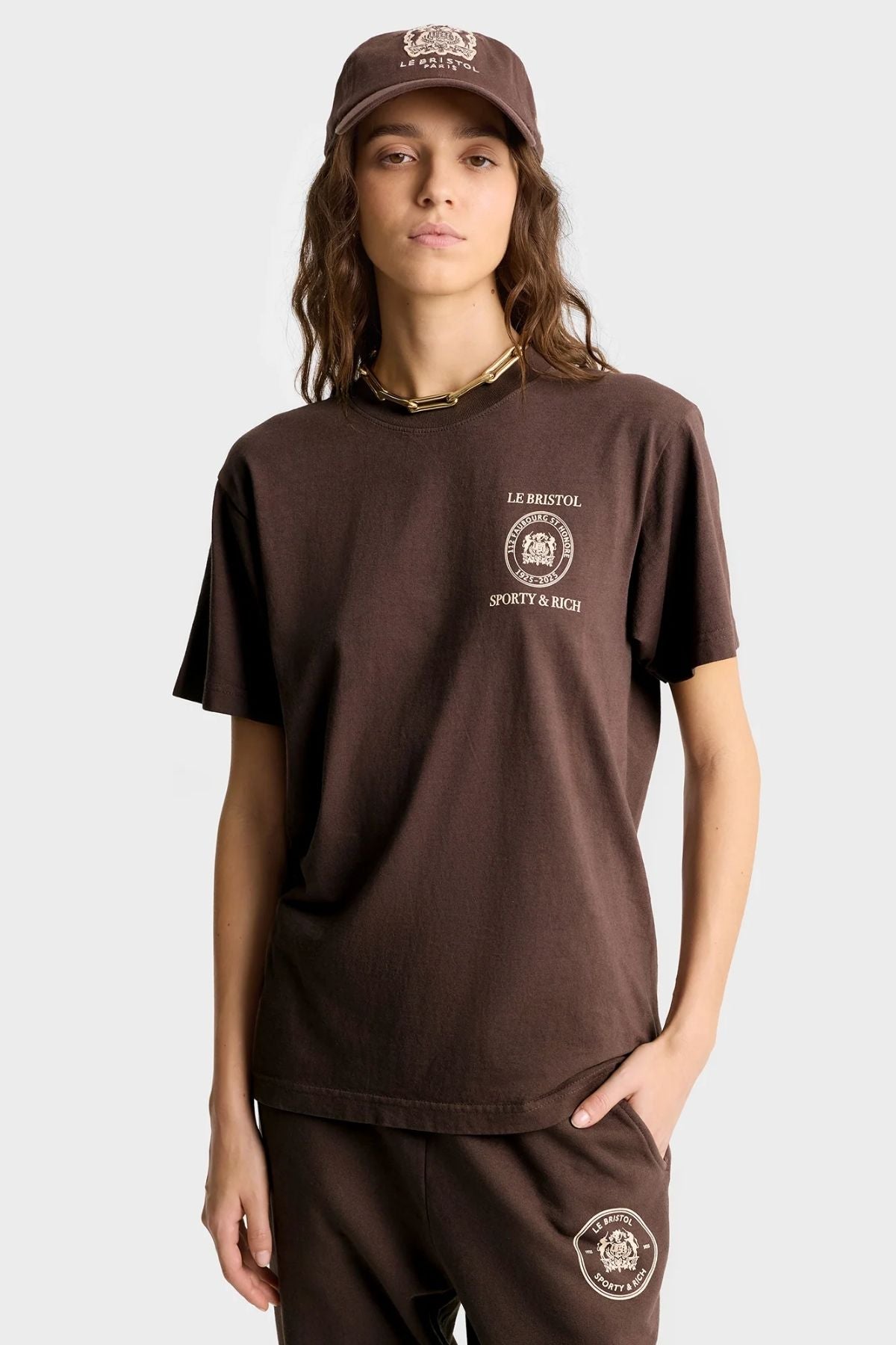 Sporty & Rich Bristol Crest 100th Sweatpant - Chocolate/ Cream