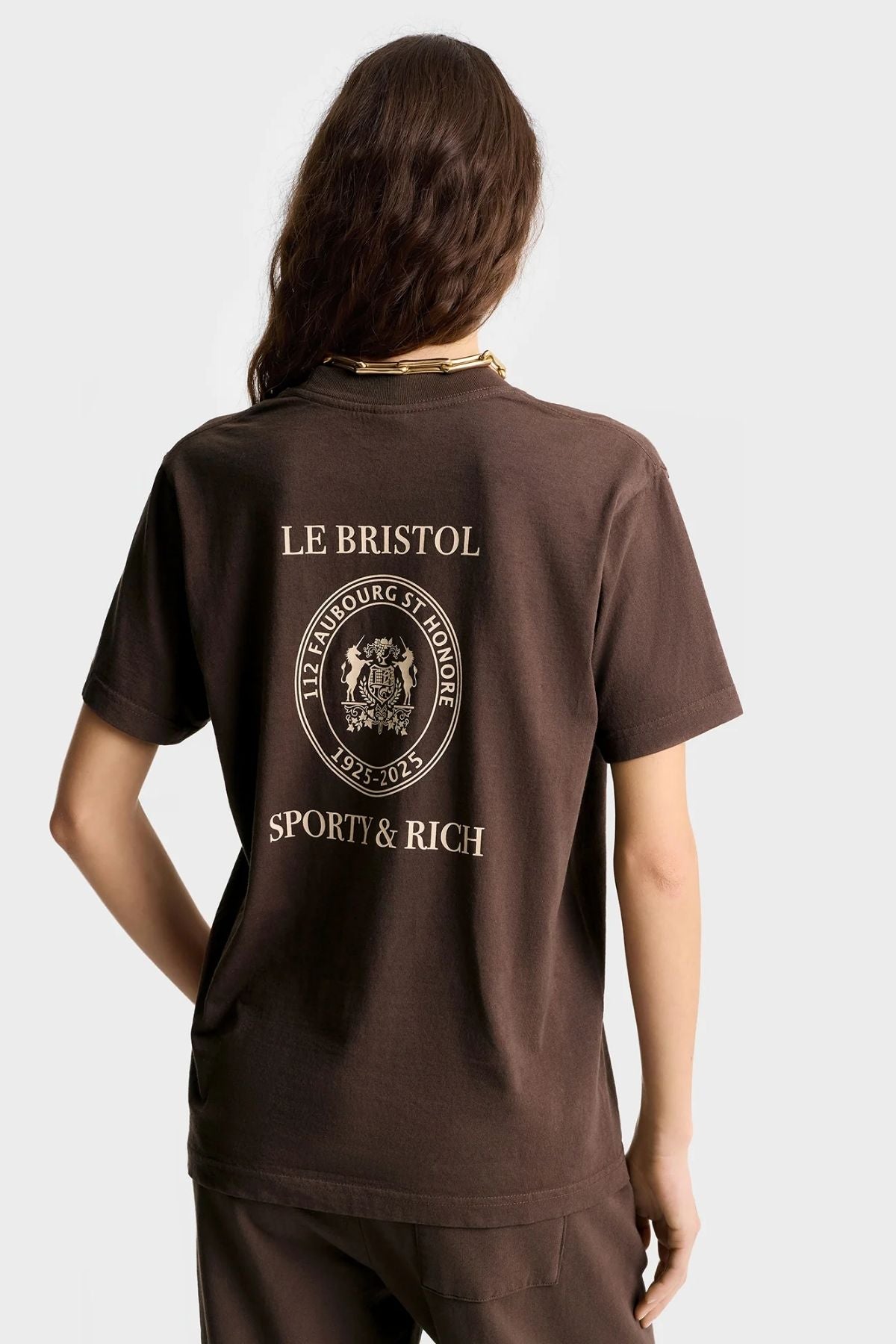 Sporty & Rich Crest Seal 100th T-Shirt - Chocolate/ Cream