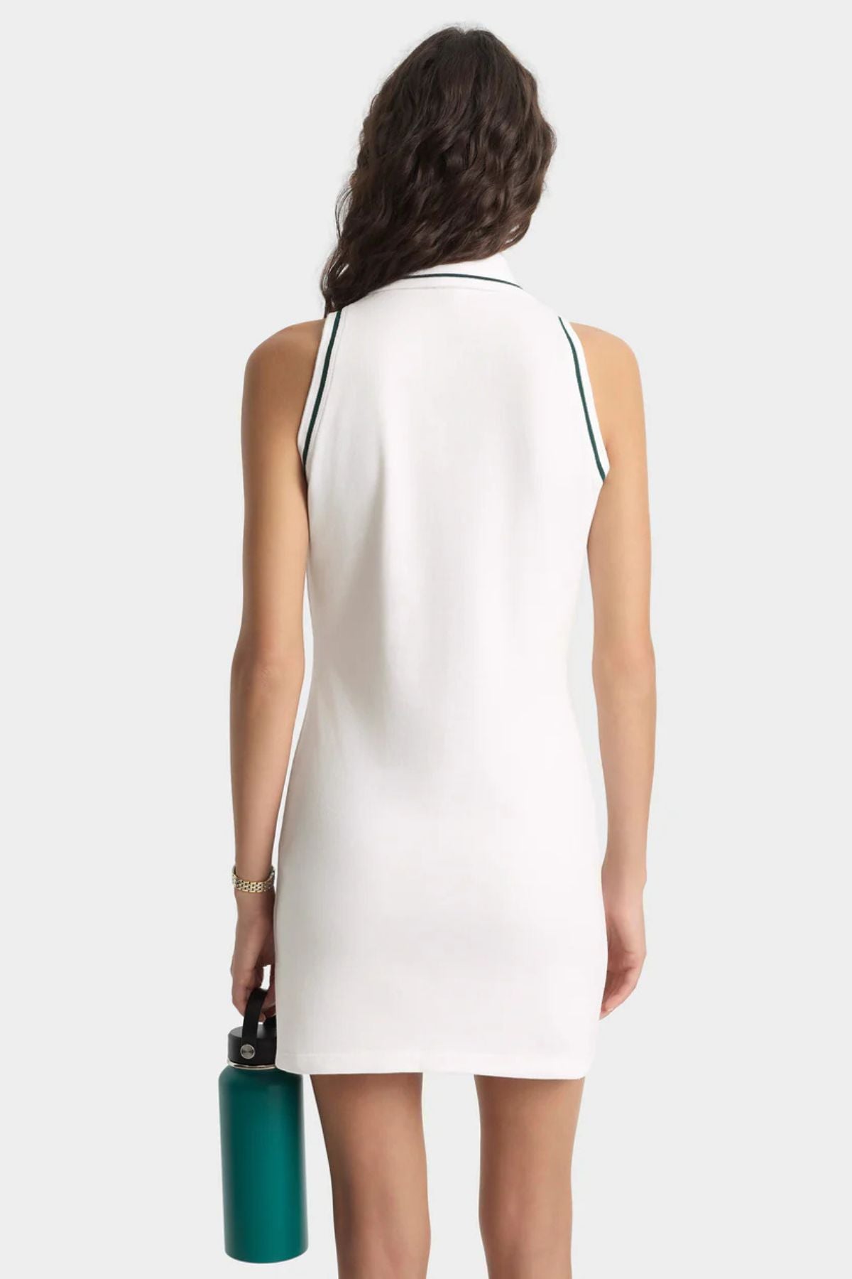 Sporty & Rich Crown Tennis Pique Polo Dress - White/ Forest