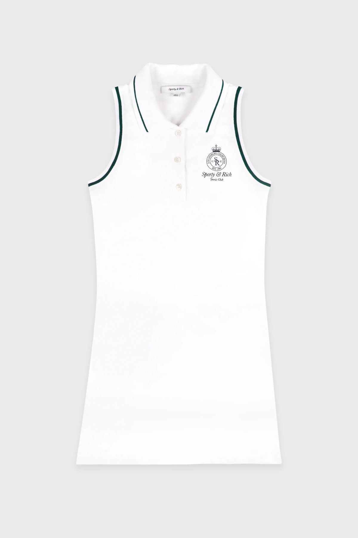 Sporty & Rich Crown Tennis Pique Polo Dress - White/ Forest