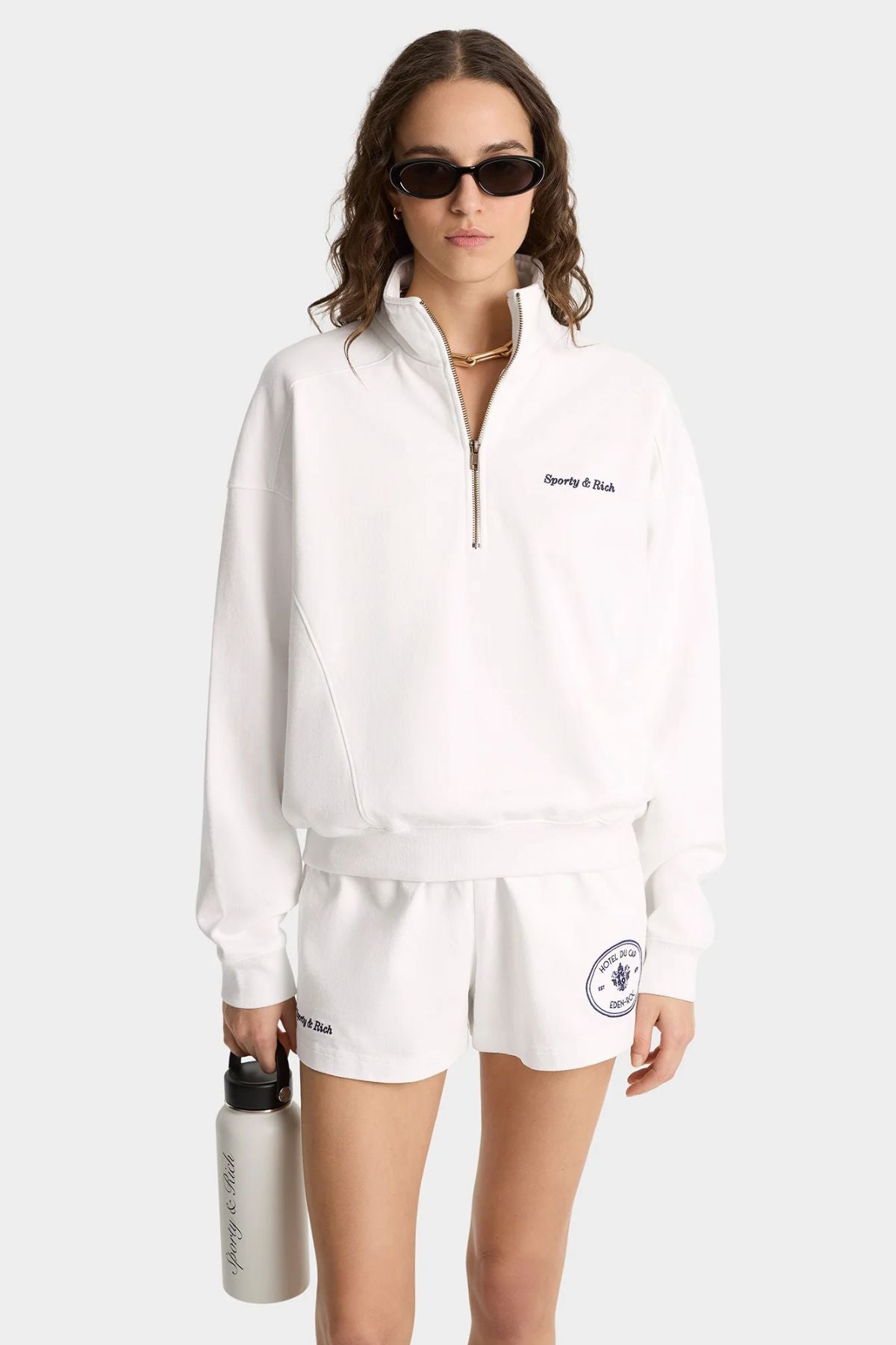 Sporty & Rich Eden Crest Quarter Zip - White
