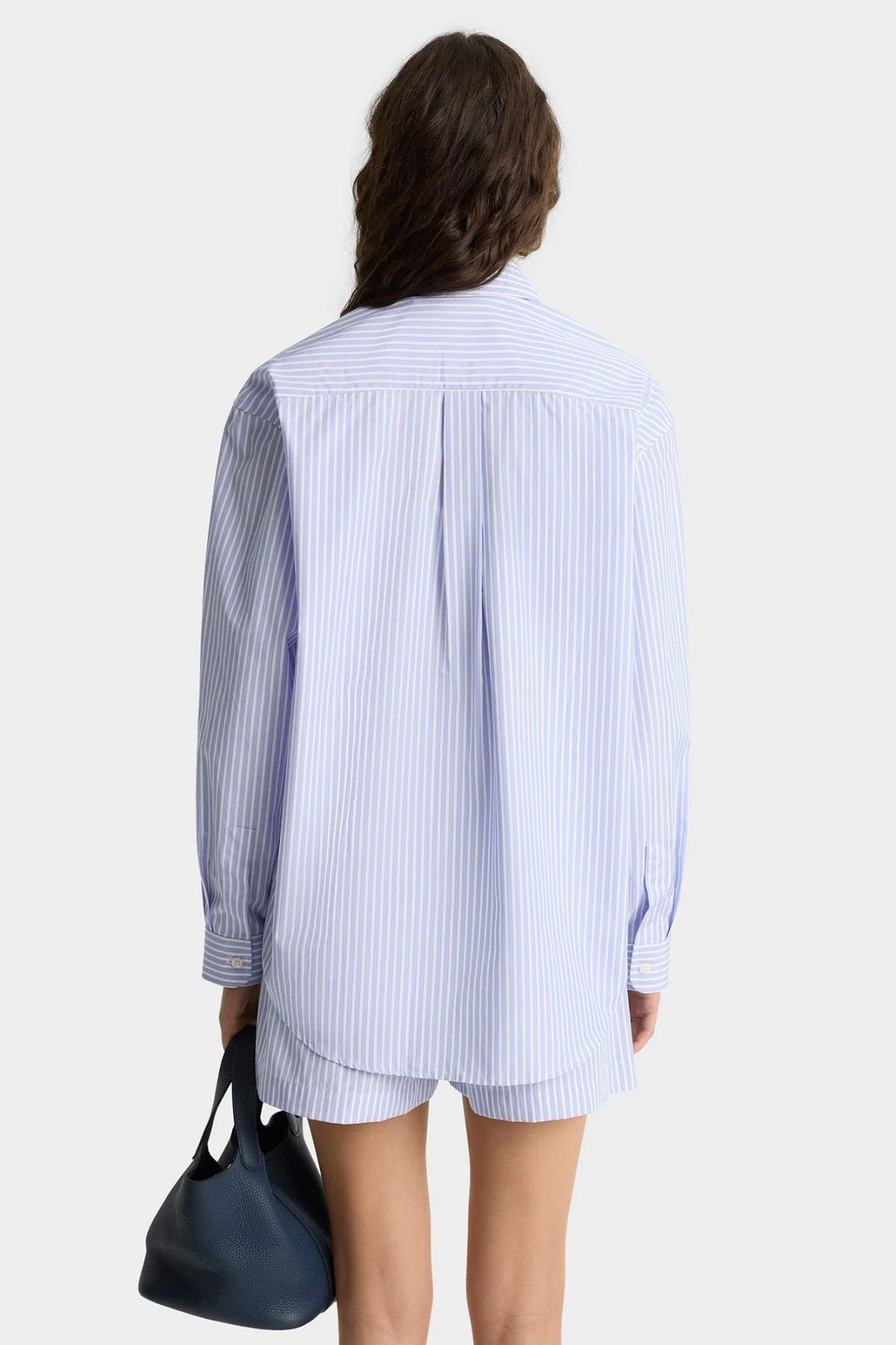 Sporty & Rich Eden Script Oversized Shirt - Blue/ White Stripe