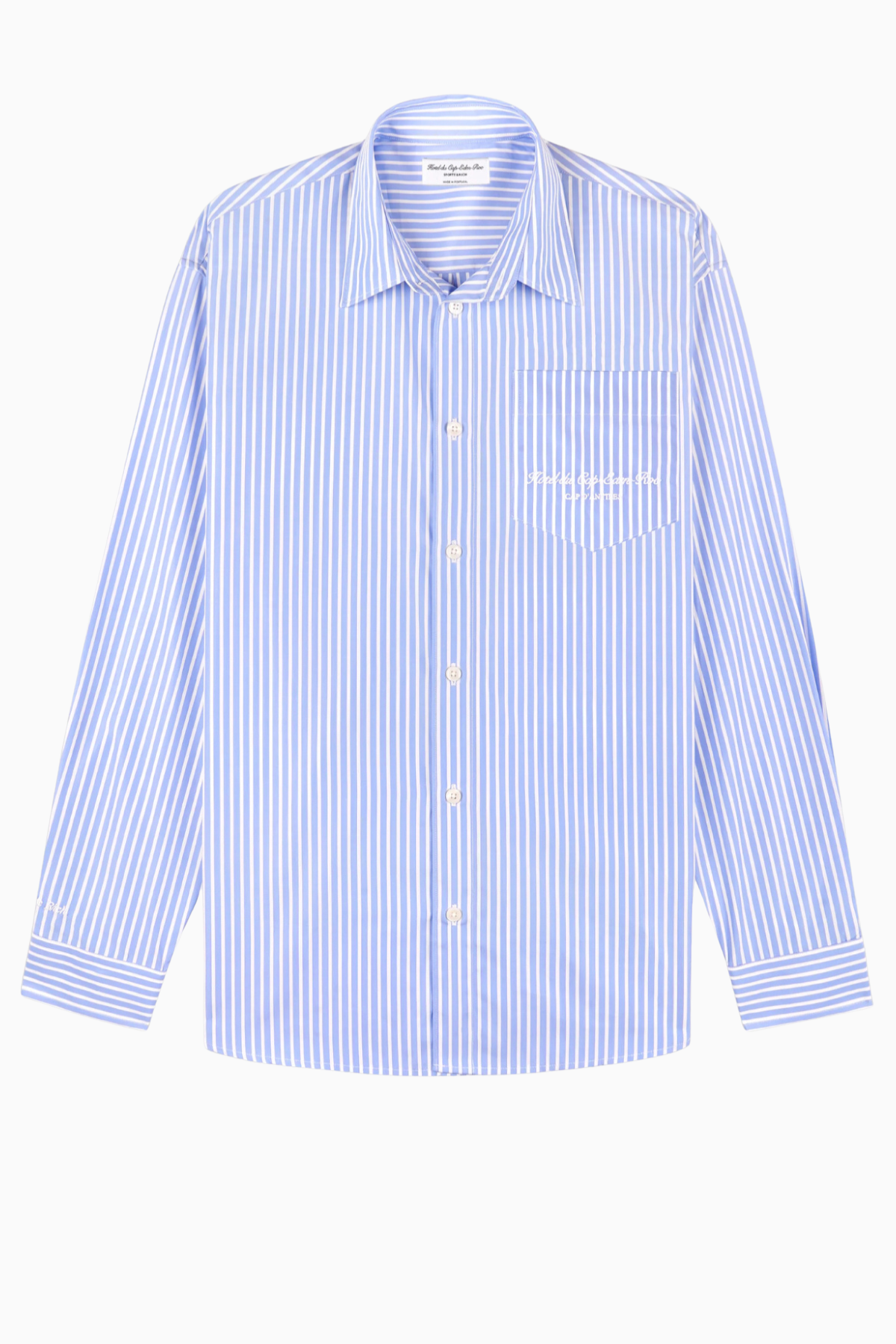 Sporty & Rich Eden Script Oversized Shirt - Blue/ White Stripe