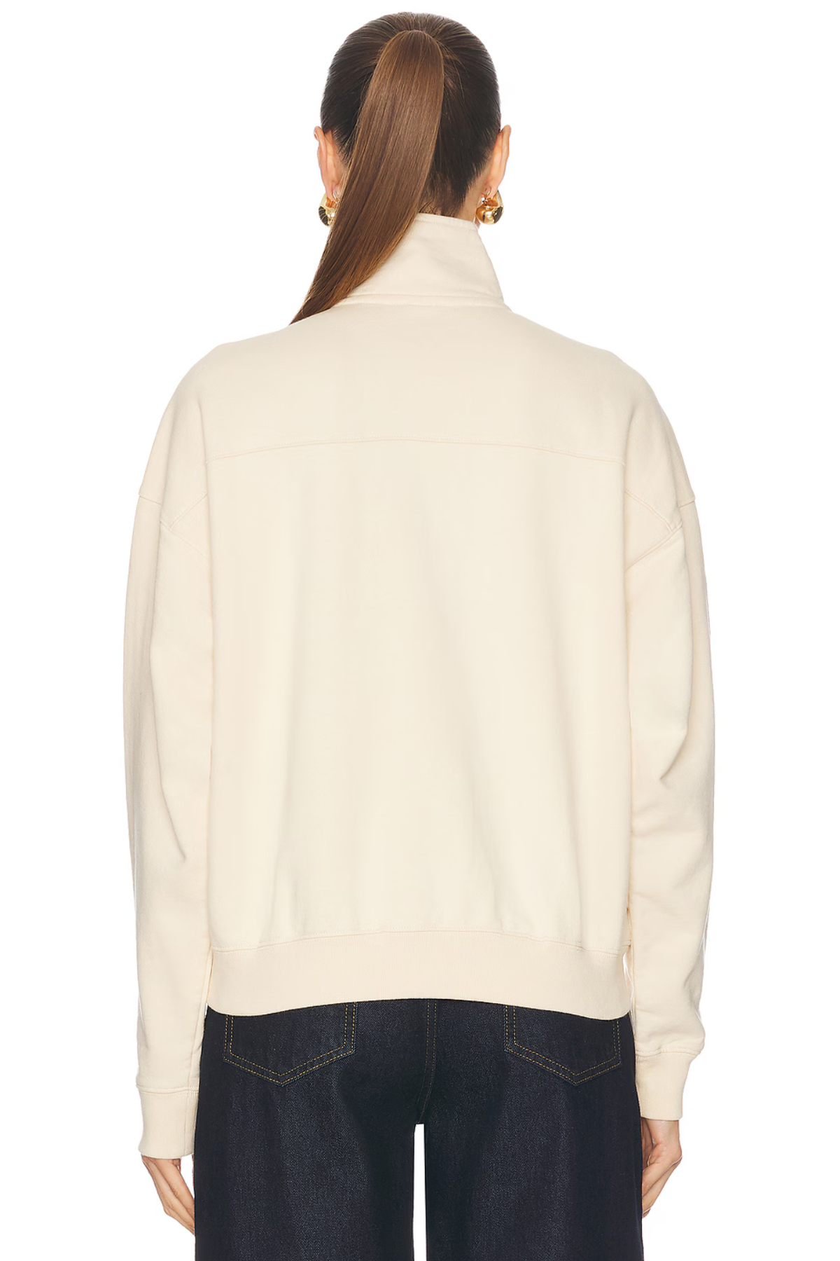 Sporty & Rich Faubourg Quarter Zip Sweatshirt - Cream/ Chocolate