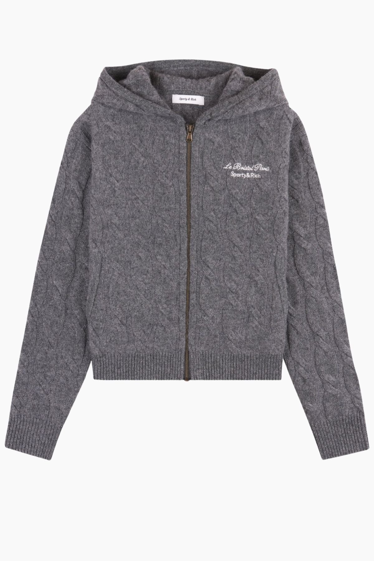 Sporty & Rich Faubourg Cashmere Zip Hoodie - Dark Grey/ White