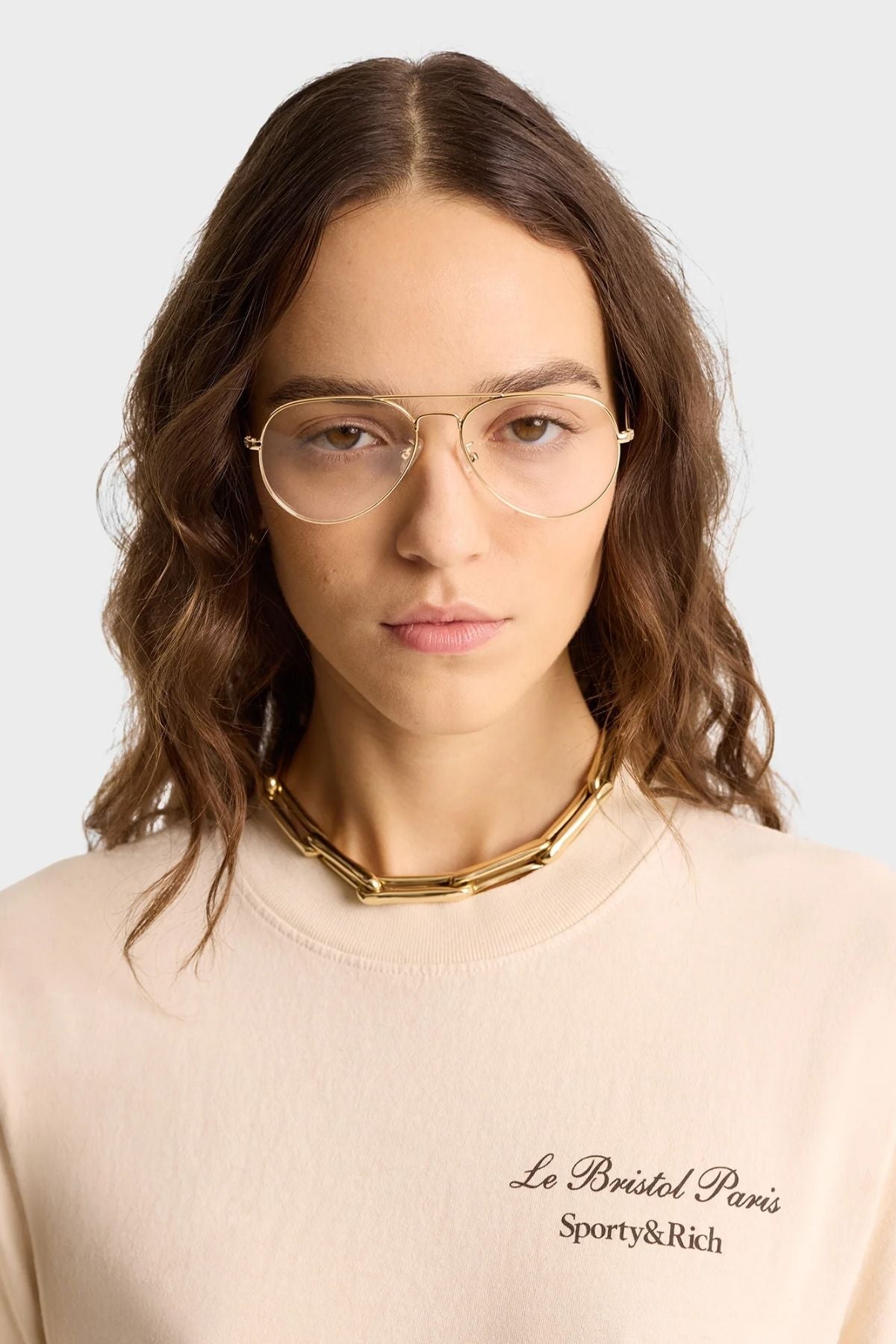 Sporty & Rich Faubourg T-Shirt - Cream/ Chocolate