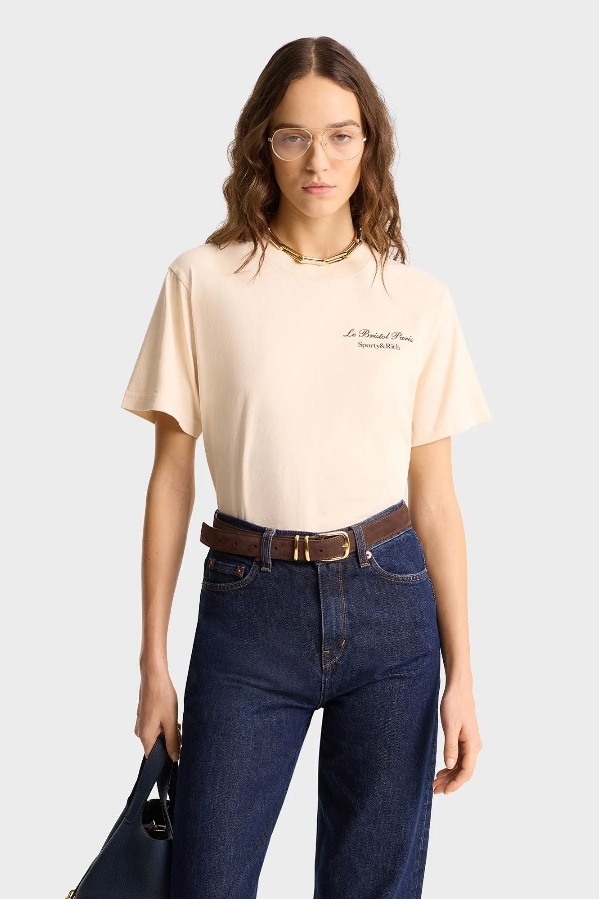 Sporty & Rich Faubourg T-Shirt - Cream/ Chocolate