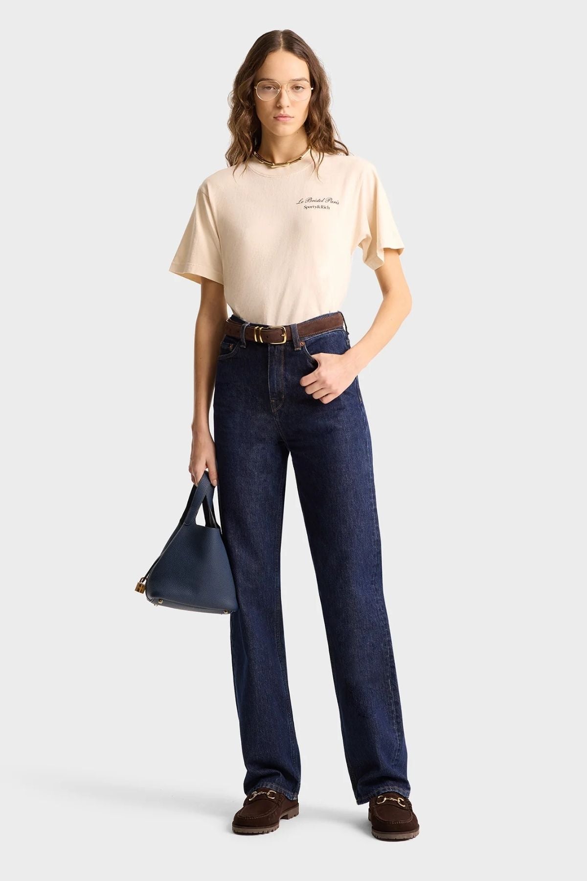 Sporty & Rich Faubourg T-Shirt - Cream/ Chocolate