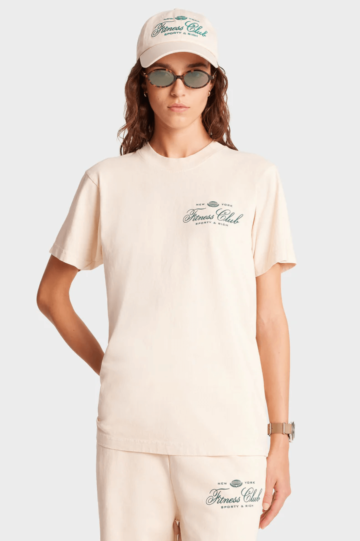 Sporty & Rich Fitness World T-Shirt - Cream/ Alpine