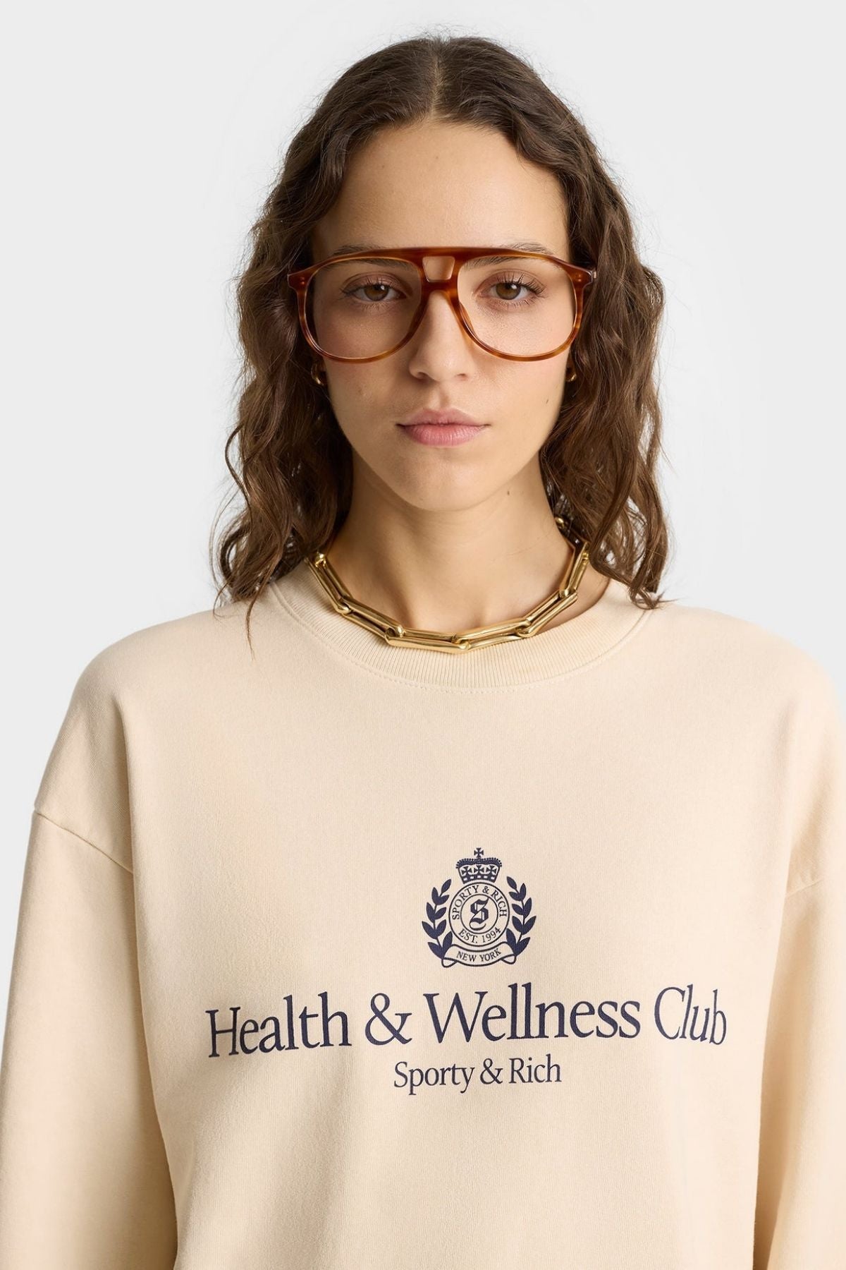 Sporty & Rich H&W Crest Crewneck - Cream