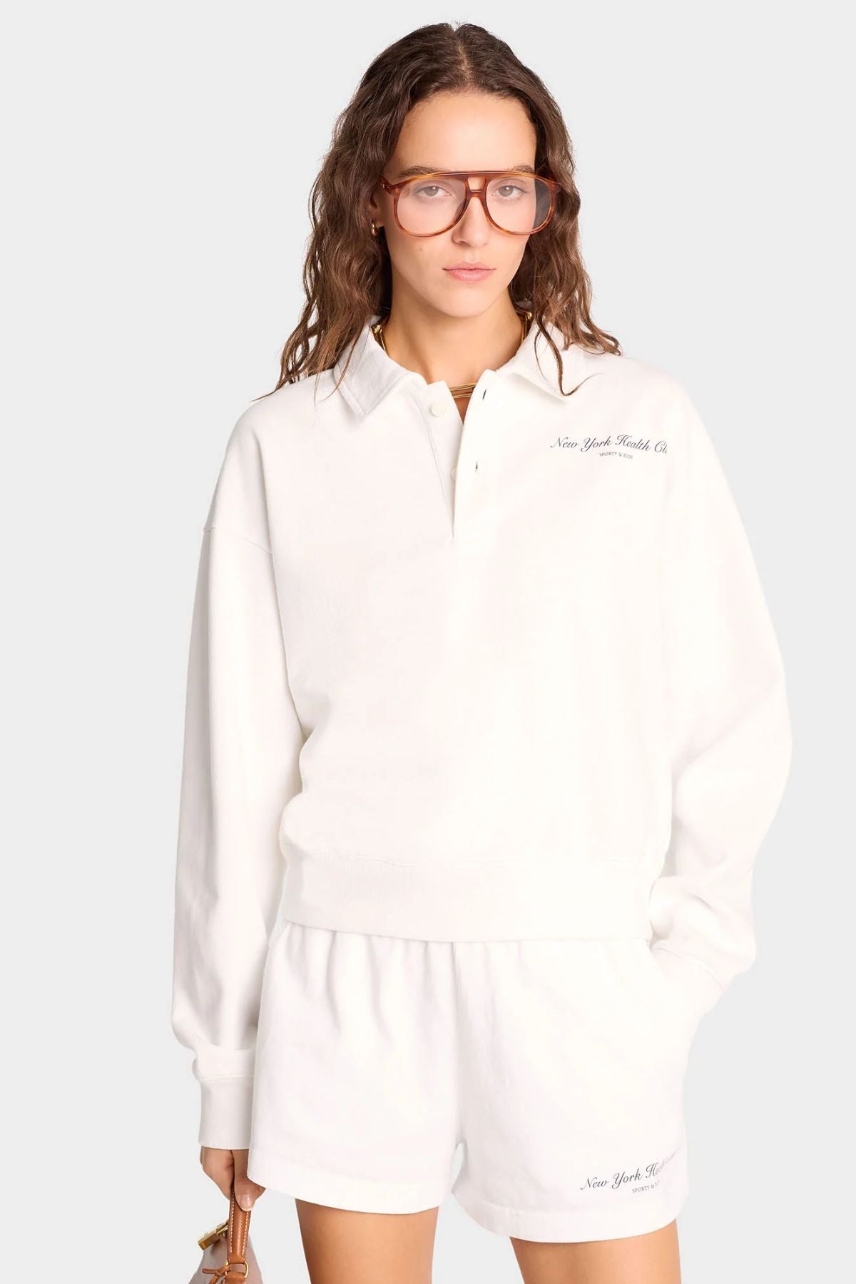 Sporty & Rich NY Health Club Polo - White/ Navy