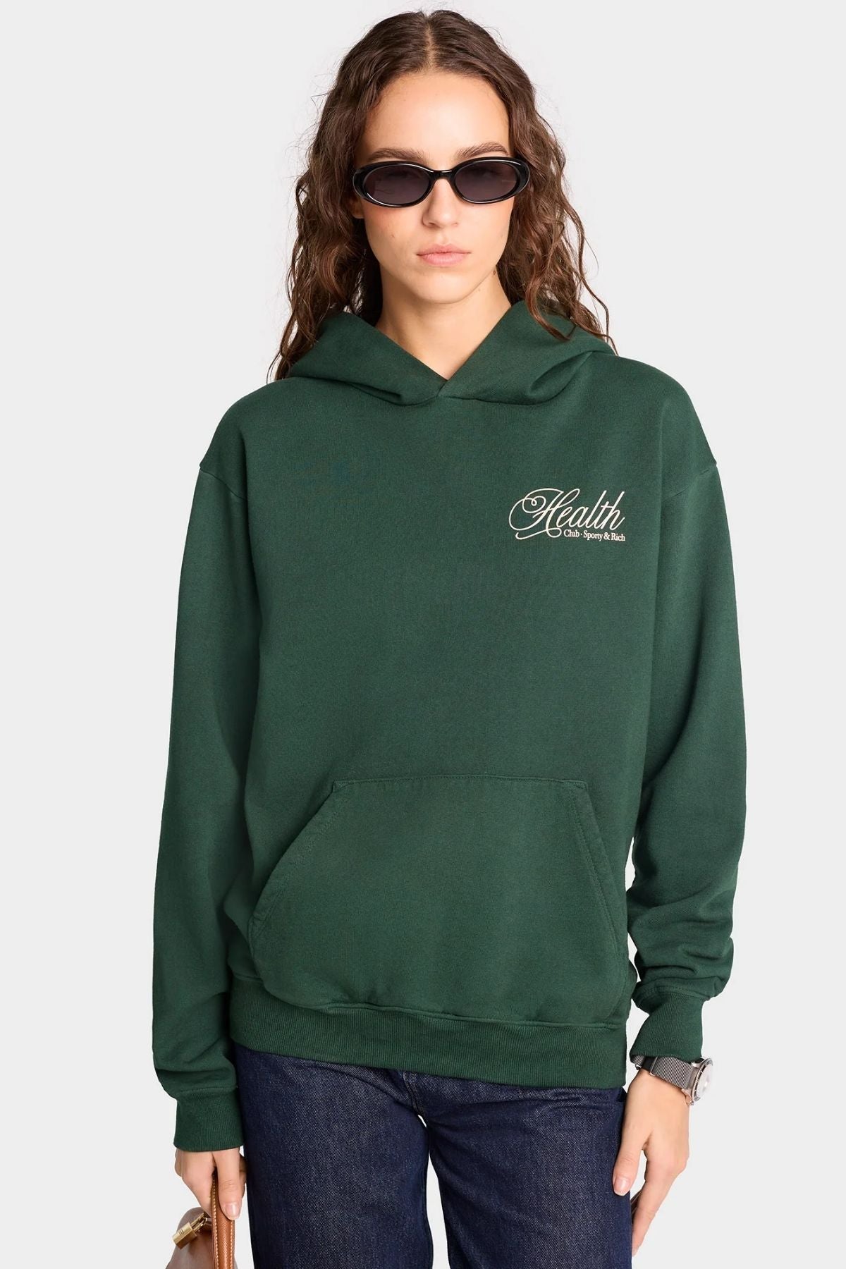 Sporty & Rich Health Script Hoodie - Forest/ Cream