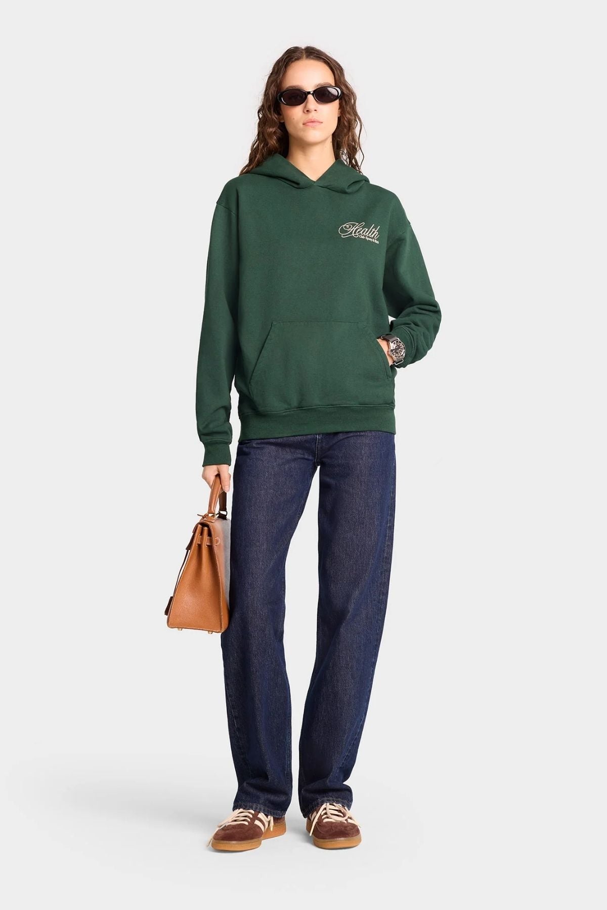 Sporty & Rich Health Script Hoodie - Forest/ Cream