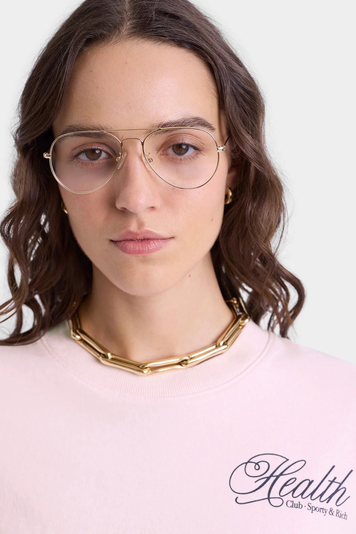 Sporty & Rich Health Script Crewneck - Pink Dolphin