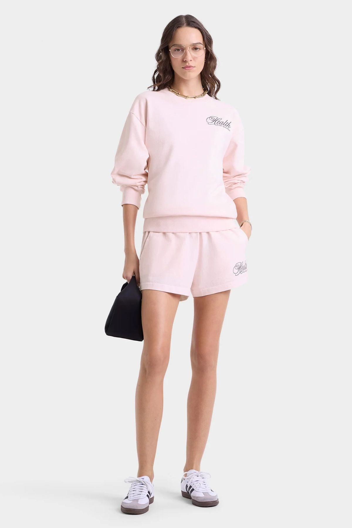 Sporty & Rich Health Script Crewneck - Pink Dolphin