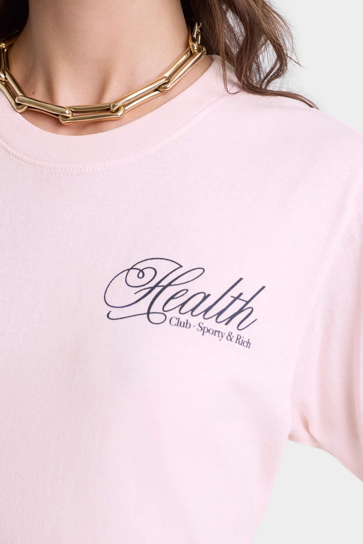 Sporty & Rich Health Script T-Shirt - Pink Dolphin