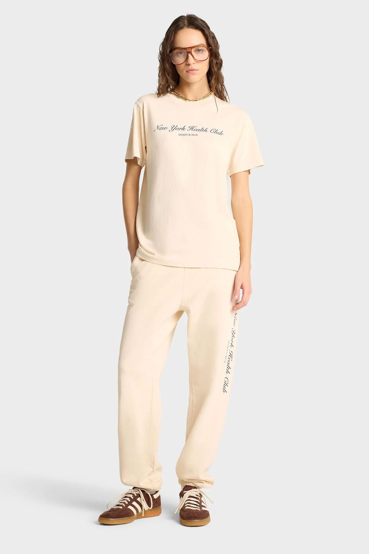 Sporty & Rich NY Health Club T-Shirt - Cream/ Navy