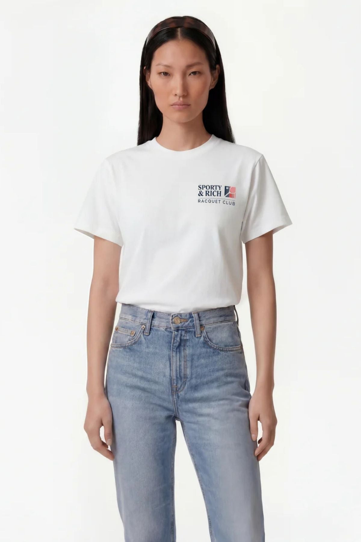 Sporty & Rich Promo T-Shirt Raquet Club - White/ Navy/ Ruby