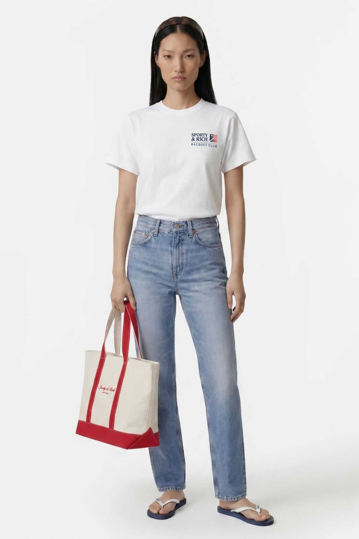 Sporty & Rich Promo T-Shirt Raquet Club - White/ Navy/ Ruby